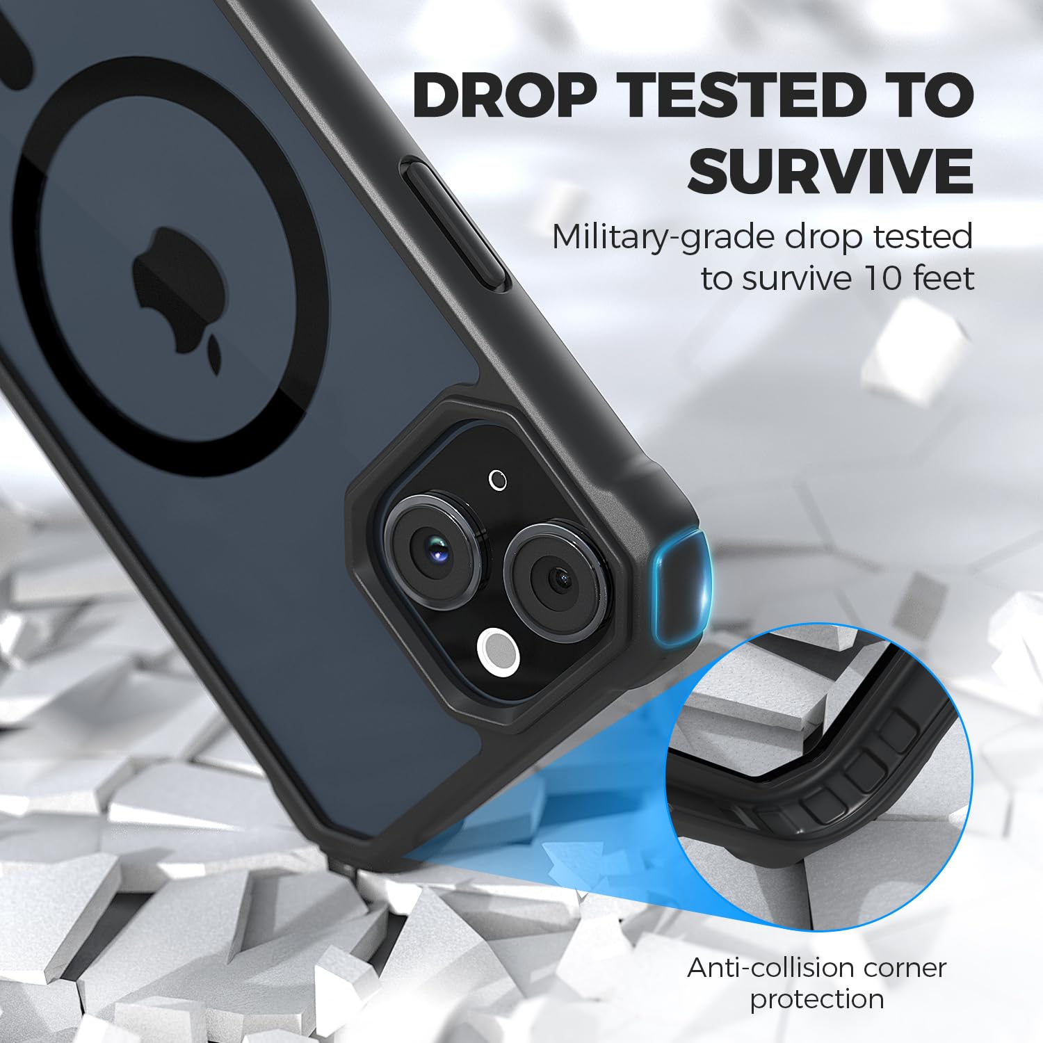 Raptic Air Magnetic For Iphone 15 Case, Shockproof Protective Clear Case, Military Grade 10Ft Drop Tested, Anti Yellowing Techno