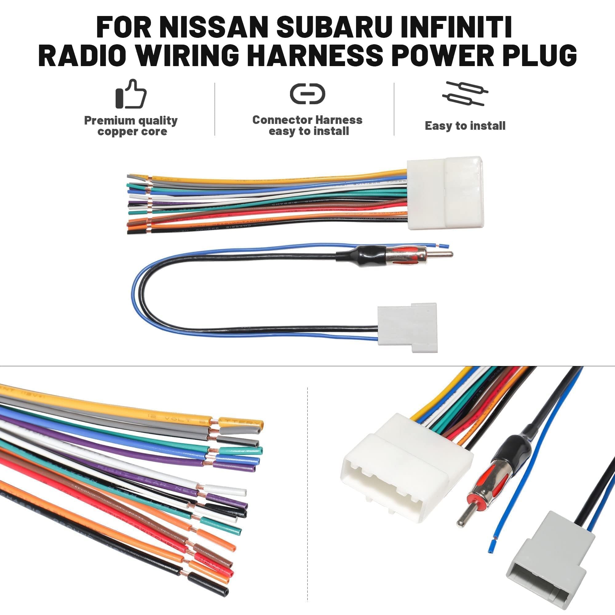 Nuith Radio Wiring Harness Connector Replacement For Nissan 2007 2019,Infiniti 2008 2013,Subaru 2008 2013 With Antenna Adapter P