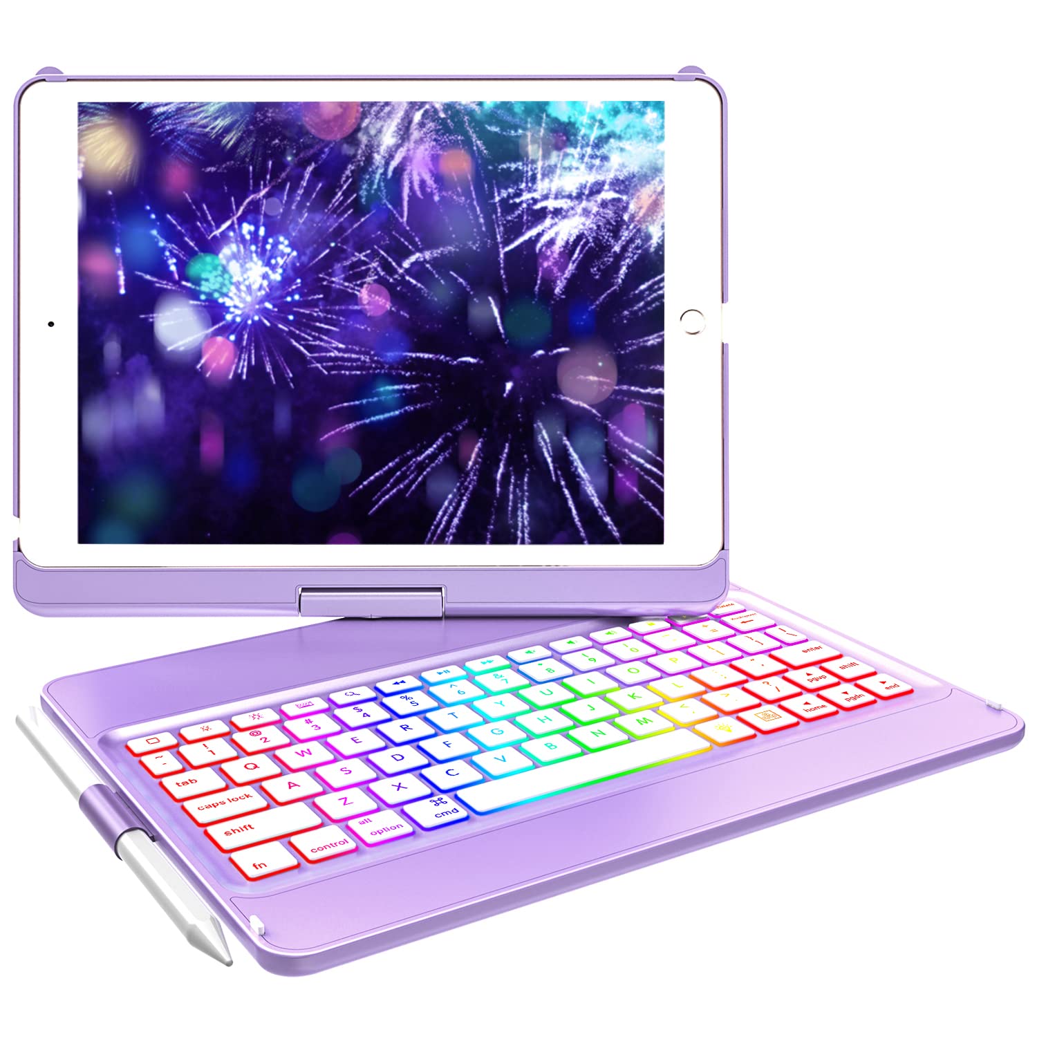 Mmk Keyboard Case For Ipad 7Th/8Th/9Th Gen 10.2 Inch 2019/2020/2021, Bluetooth, 360 Rotatable, 10 Color Backlit Keyboard Cover T