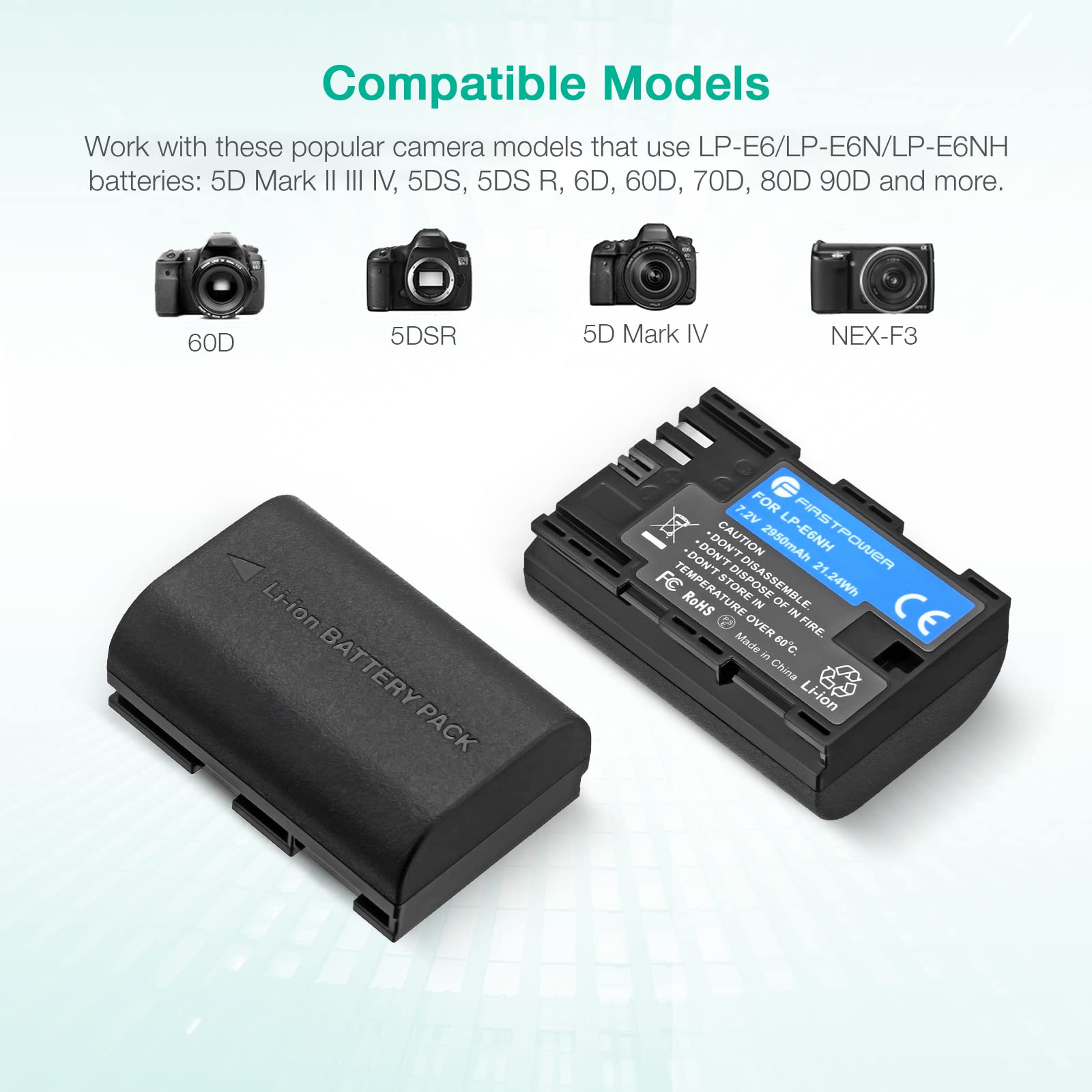 Firstpower Lp E6Nh Battery And Usb Dual Charger Compatible With Canon Eos R, R5, R6, 5D Mark Ii Iii Iv, 5Ds, 6D, 6D Mark Ii, 7D,
