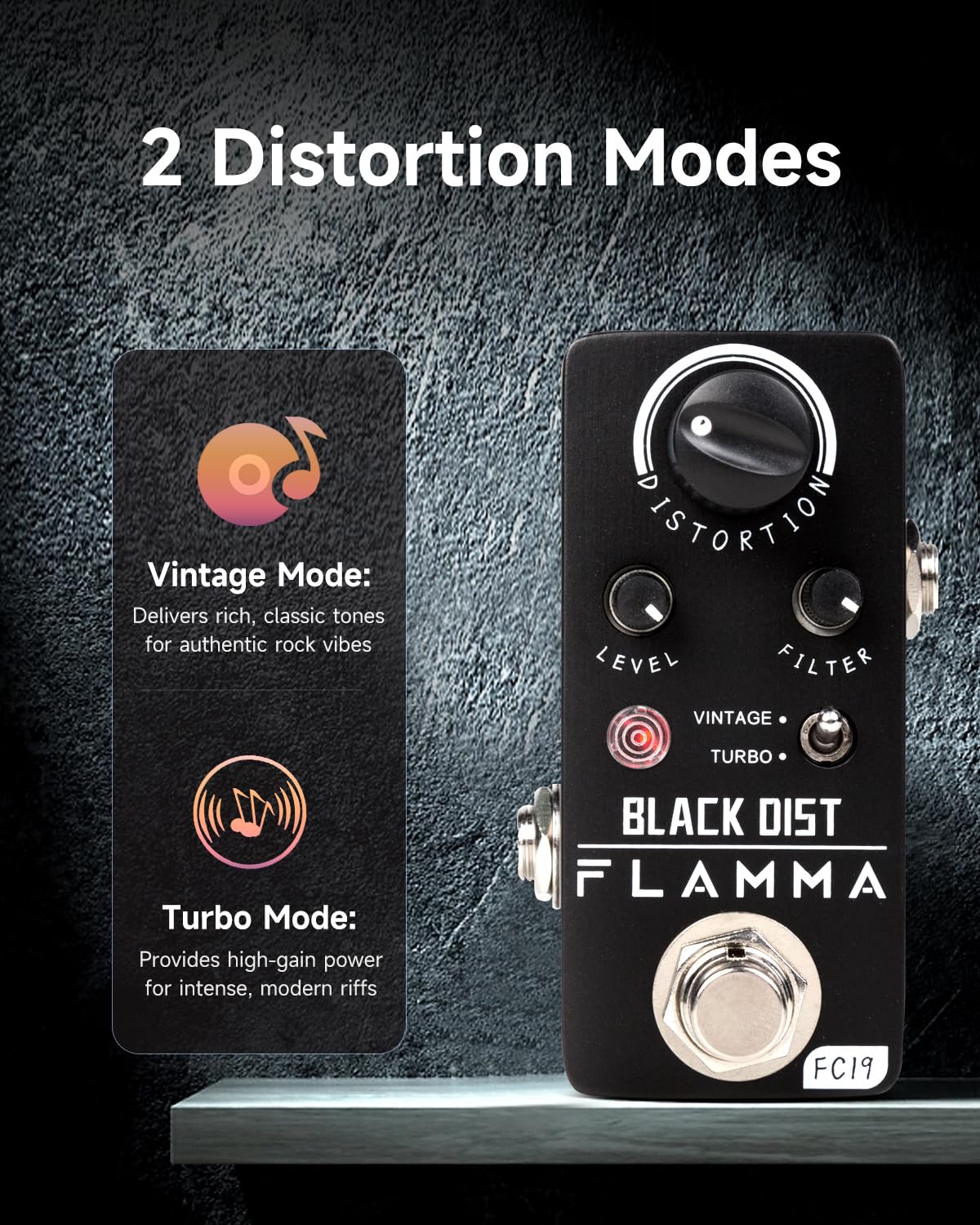Flamma Fc19 Distortion Pedal Electric Guitar Effects Pedal With Warm Vintage Tone True Bypass