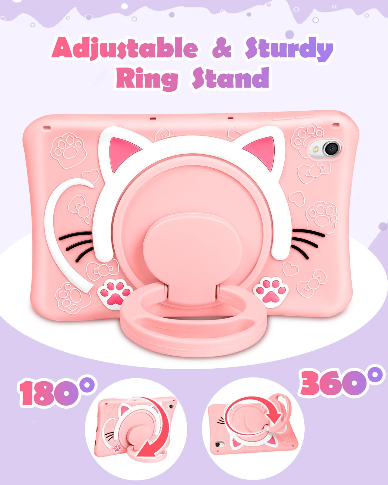 Wazzasoft For Samsung Galaxy Tab S9 Case 11    Case Girls Cute Cat Kawaii Cover Girly 3D Cartoon Women Kitten With Rotating Hand