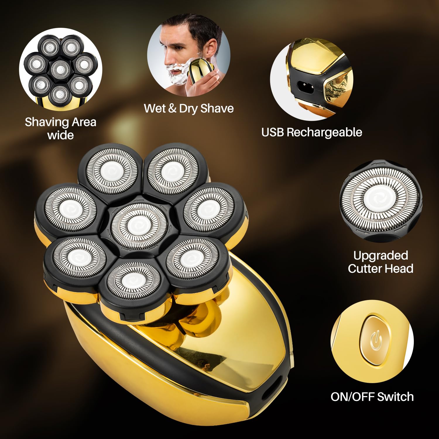 Votmoni Head Shavers For Bald Men Cordless Head Razor Rechargeable Shaver For Balding 8D Electric Shaver Multifunctional Shaving