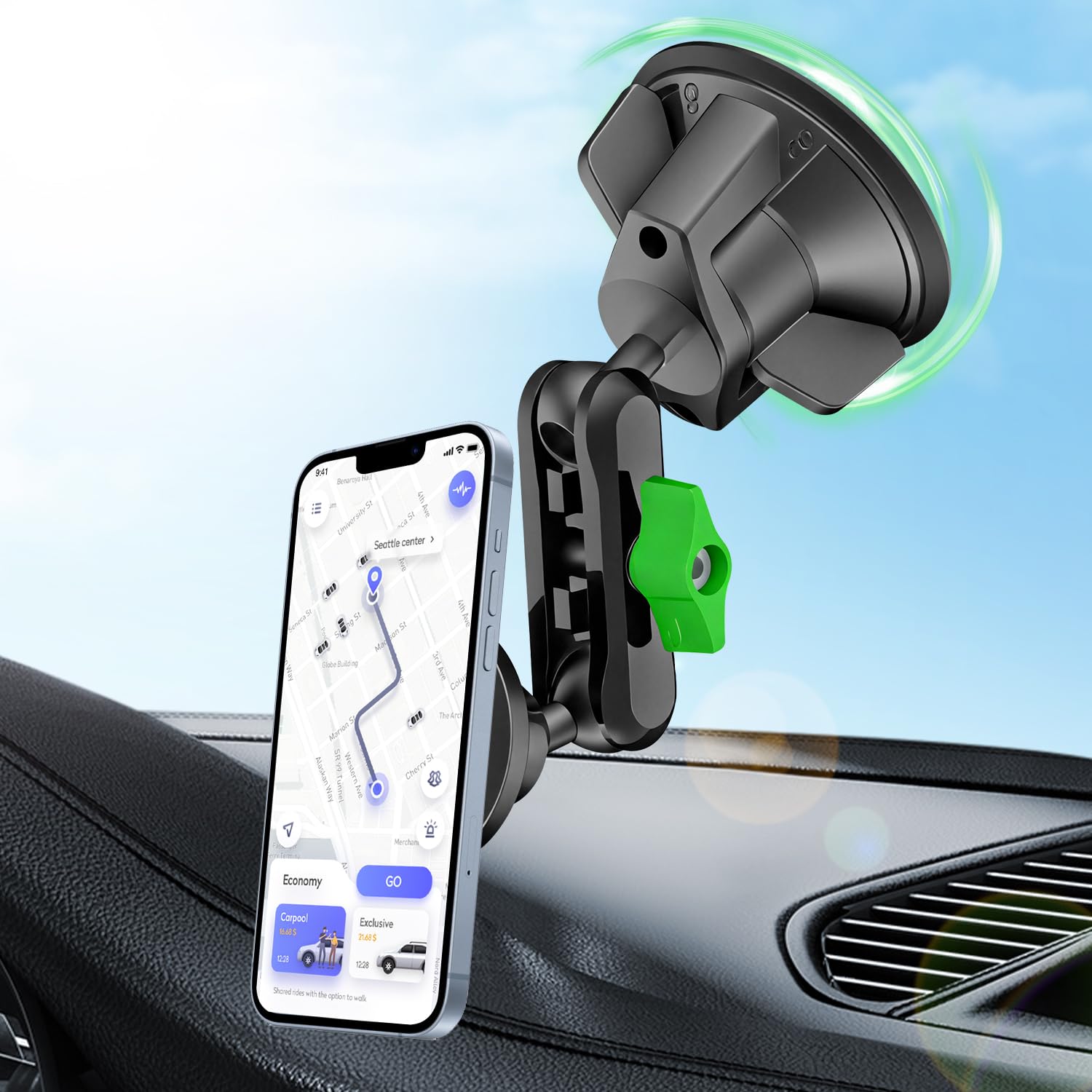 psycat Chubby Grip Magnetic Dash Mount Suction Cup Phone Mount for iPhone Samsung All Smartphone 360 Rotation Magnetic Phone Hol