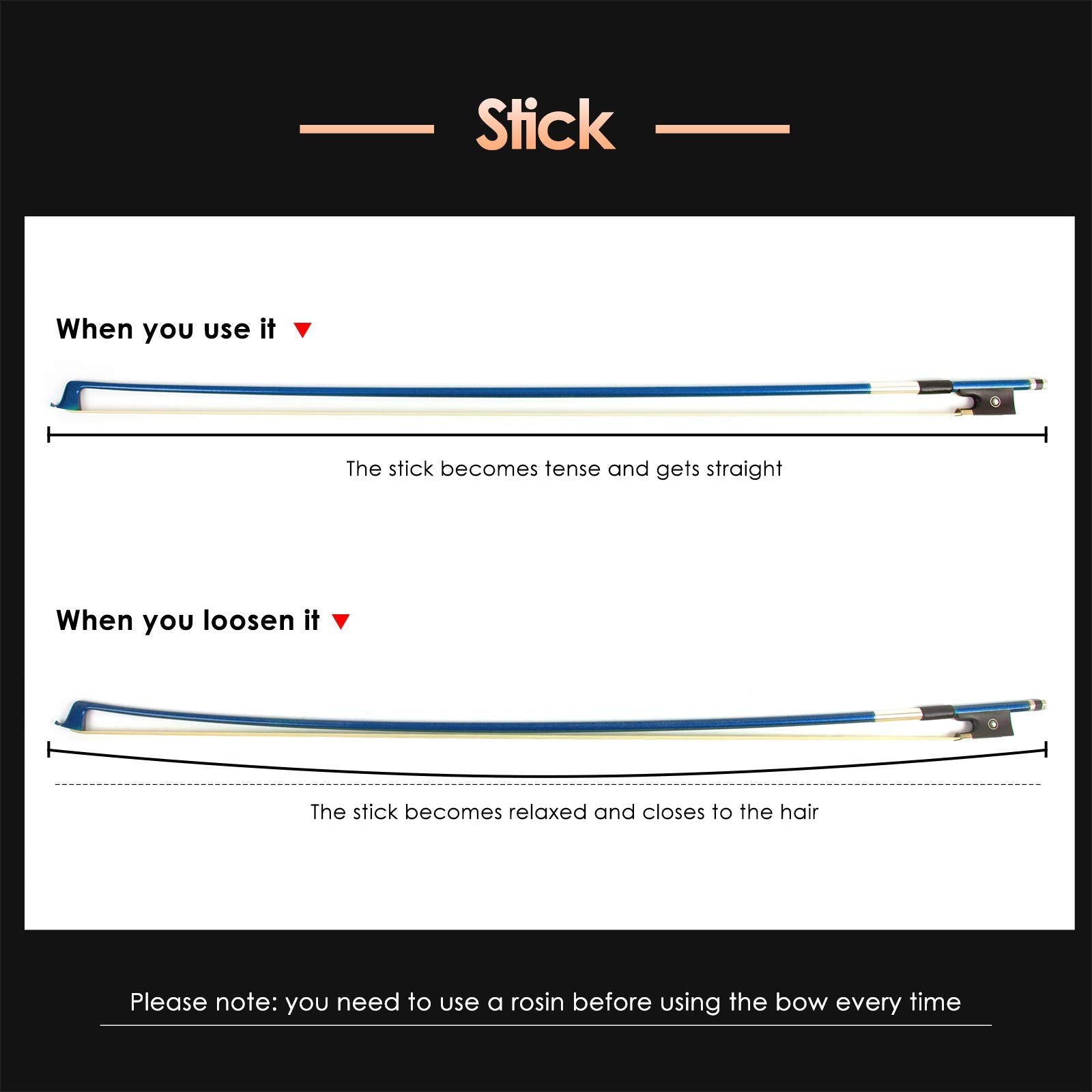 Violin Bow Stunning Fiddle Bow Carbon Fiber For Violins (Blue, 1/2)