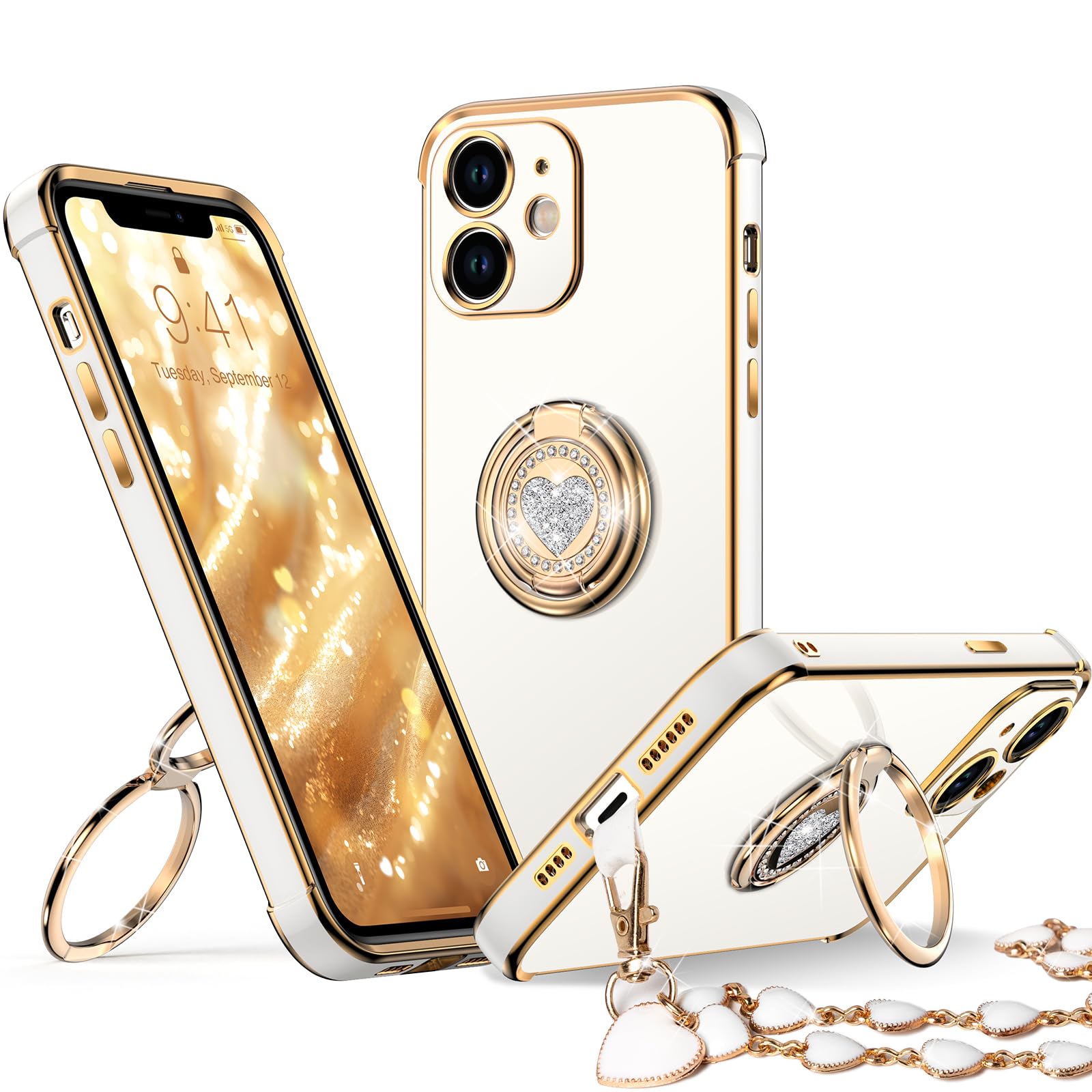 Xyz For Iphone 12 Mini Case With Stand, Phone Case With Double Ring Kickstand, Women Girls Bling Luxury Protective Case Heart Fo