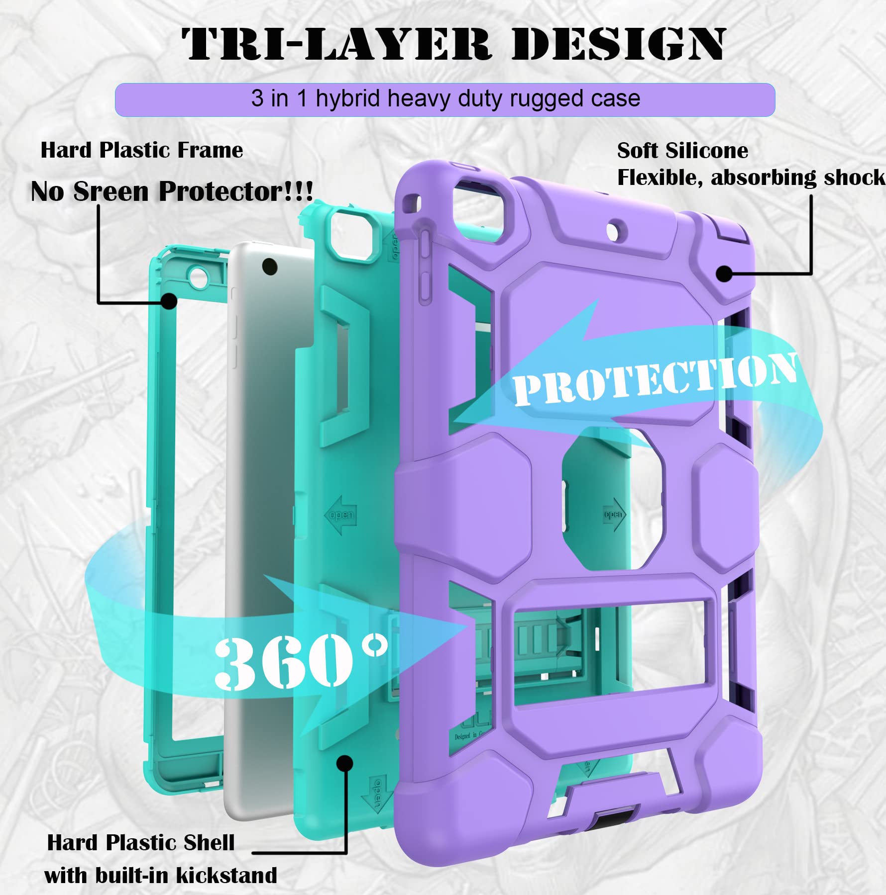 Ccmao Compatible With Ipad 6Th Generation Cases, Ipad 5Th Generation Case, Ipad 9.7 Case, Ipad Air 2 Case, Hybrid Shockproof Rug