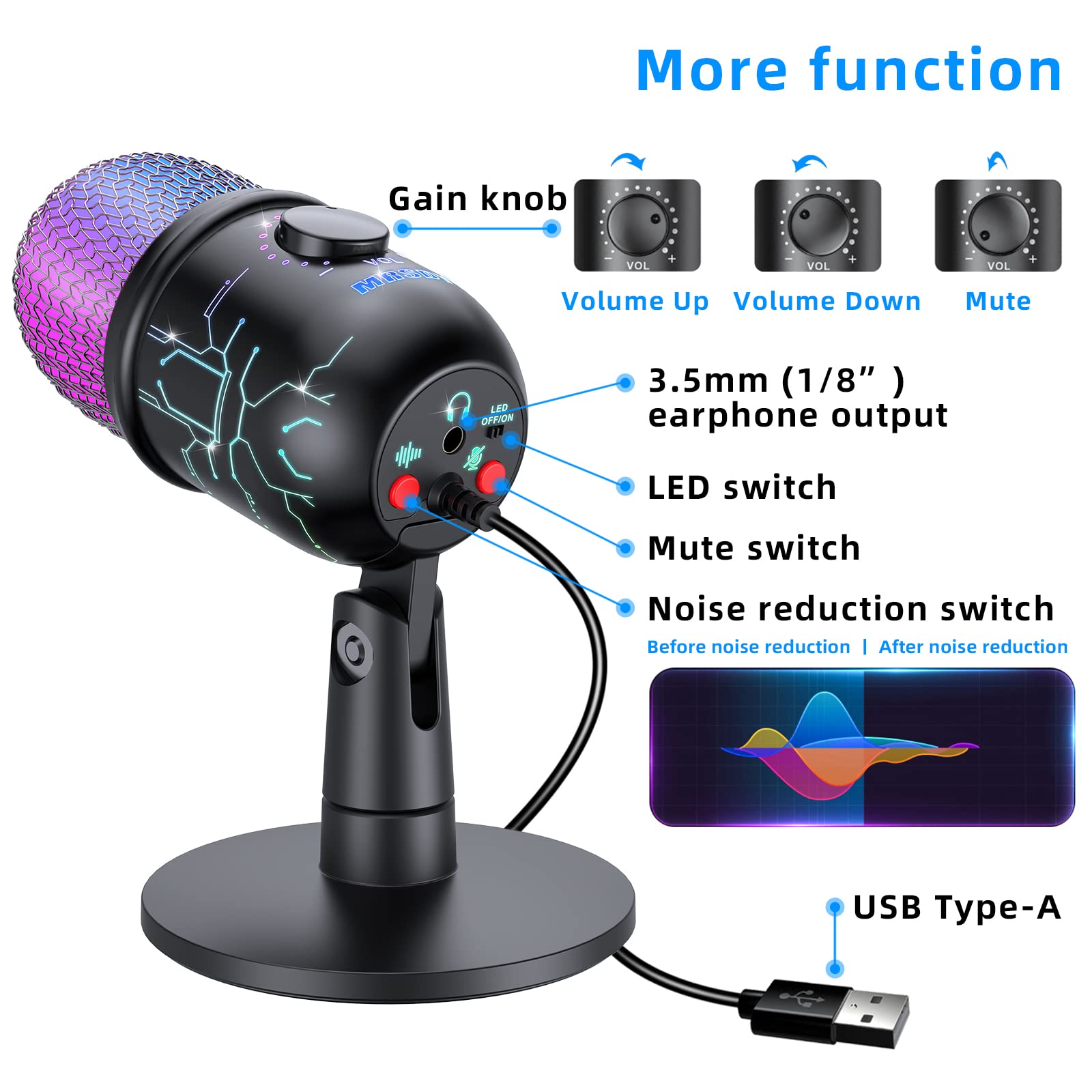 Mrsdy Gaming Microphone, Usb Computer Microphone For Pc, Mac, Ps4/5, Condenser Podcast Mic For Studio Recording, Youtube, Stream
