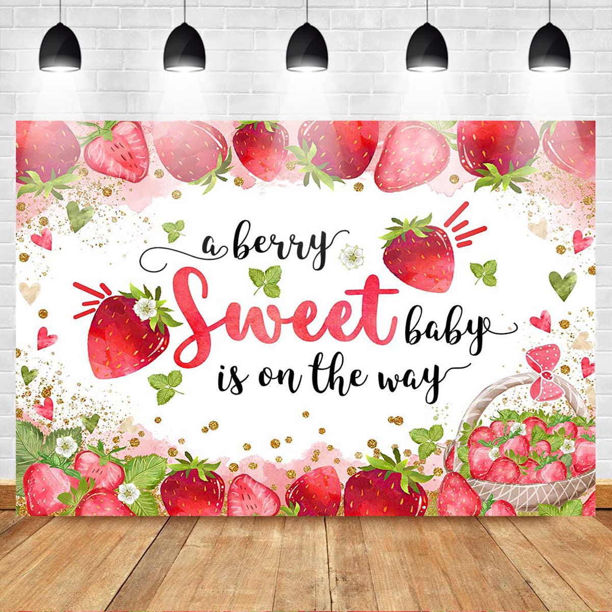 Mocsicka Strawberry Baby Shower Backdrop Strawberry Girl Baby Shower Party Decorations Background A Berry Sweet Baby Is On The W
