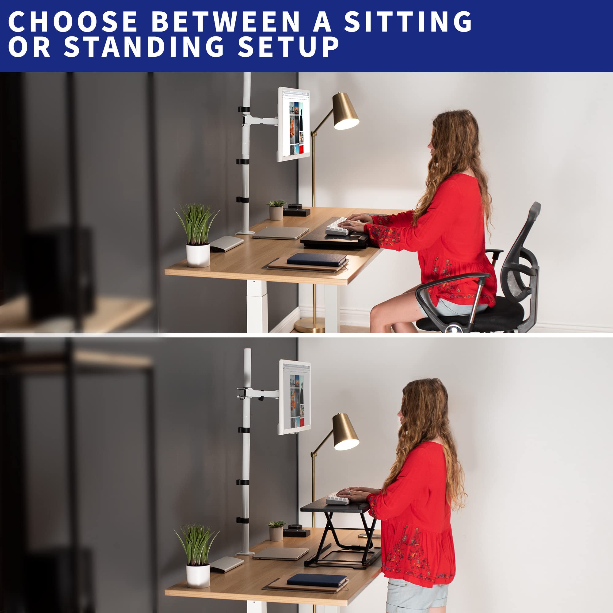 VIVO Extra Tall Single Monitor Desk Mount Stand 39 inch Pole, Features Full Adjustability   Tilt and Articulation, Holds 13 to 32 inch Screens up to 22 lbs with VESA Mounting, White, STAND V011W