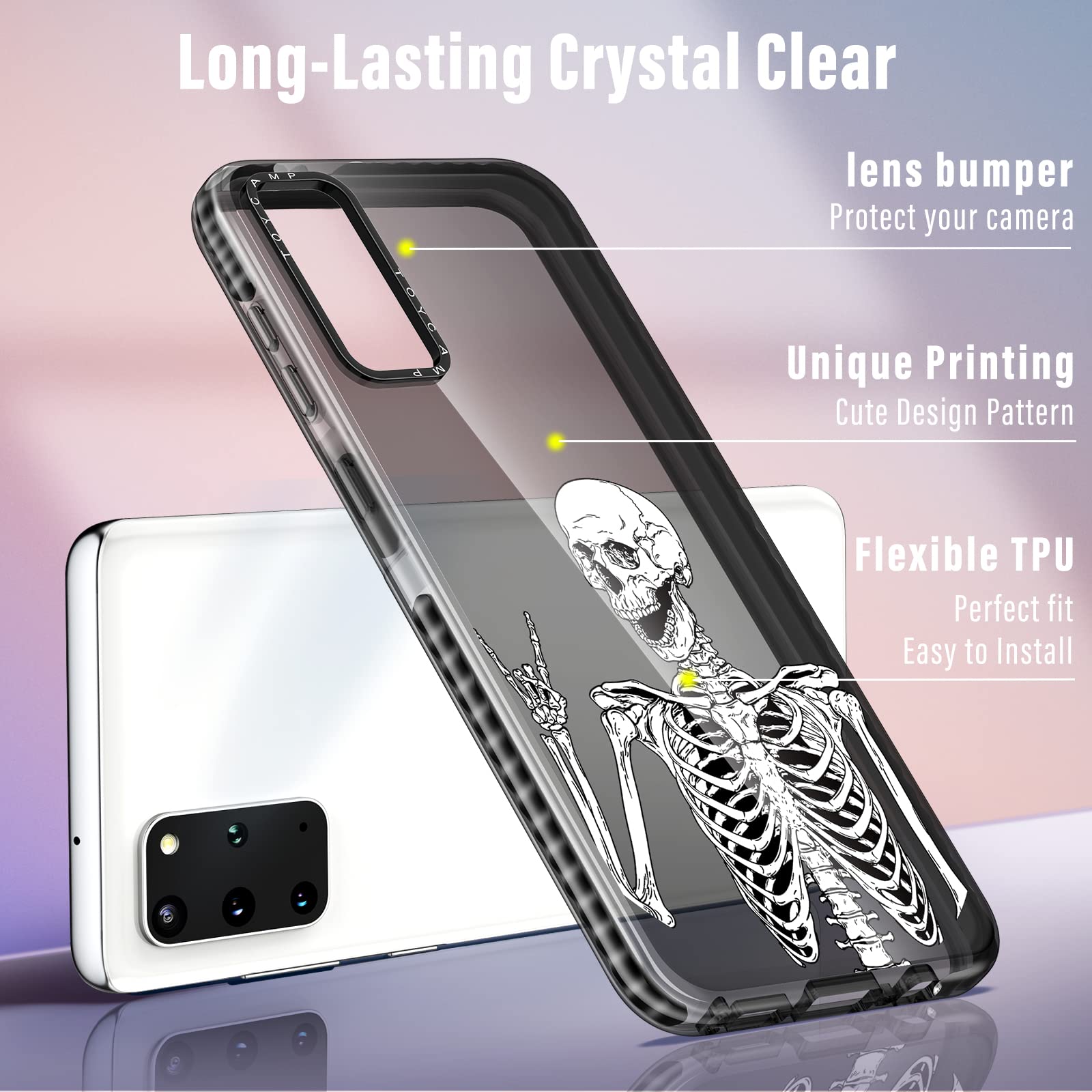 Toycamp For Samsung Galaxy S20 Plus Case, Funny Horror Bust Skeleton Skull Design For Women Girls Boys Teens Scary Cartoon Print