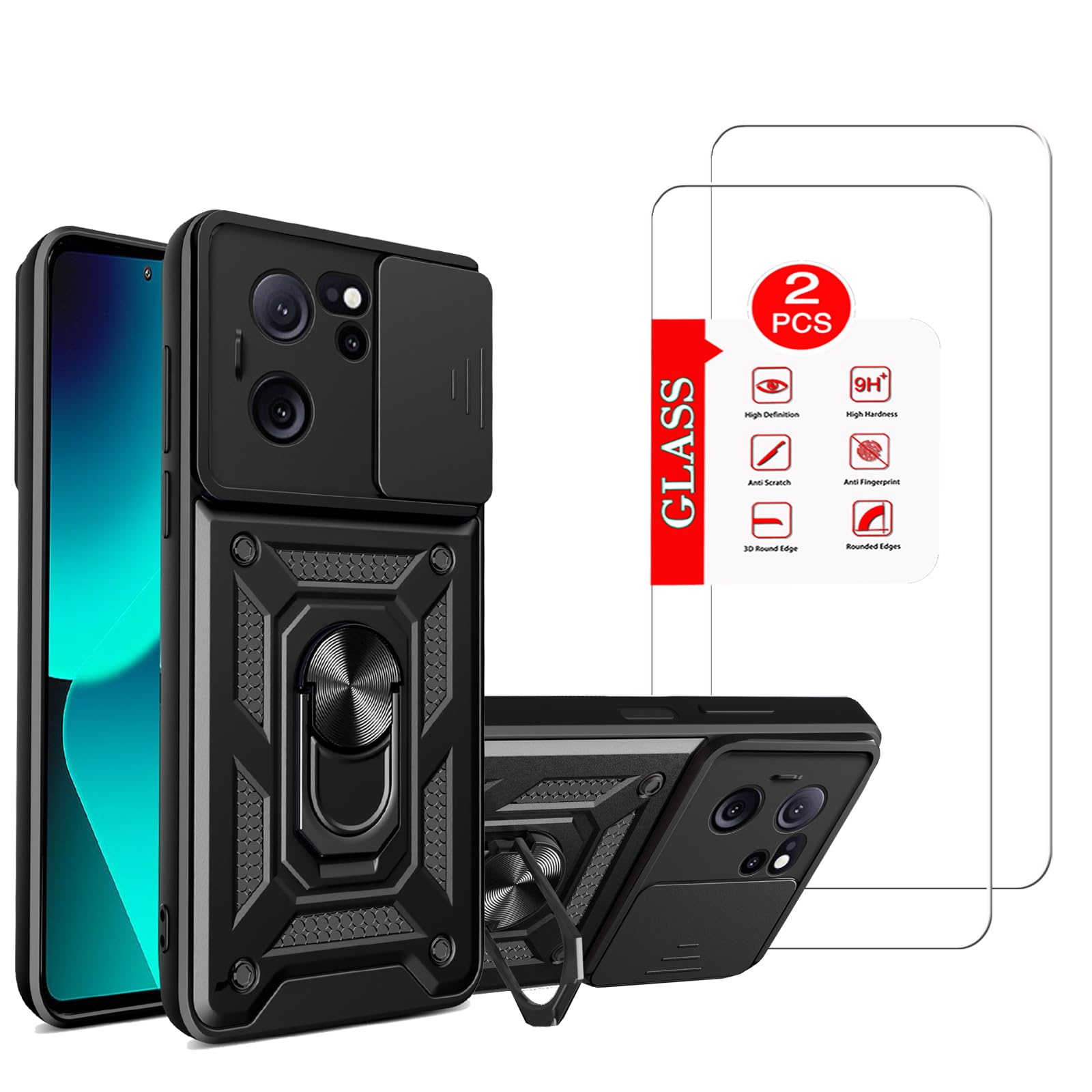 For Xiaomi 13T / 13T Pro Case With [2 Pack] Tempered Glass Screen Protector, Xiaomi 13T Pro Case [Military Grade] Protective,Wit