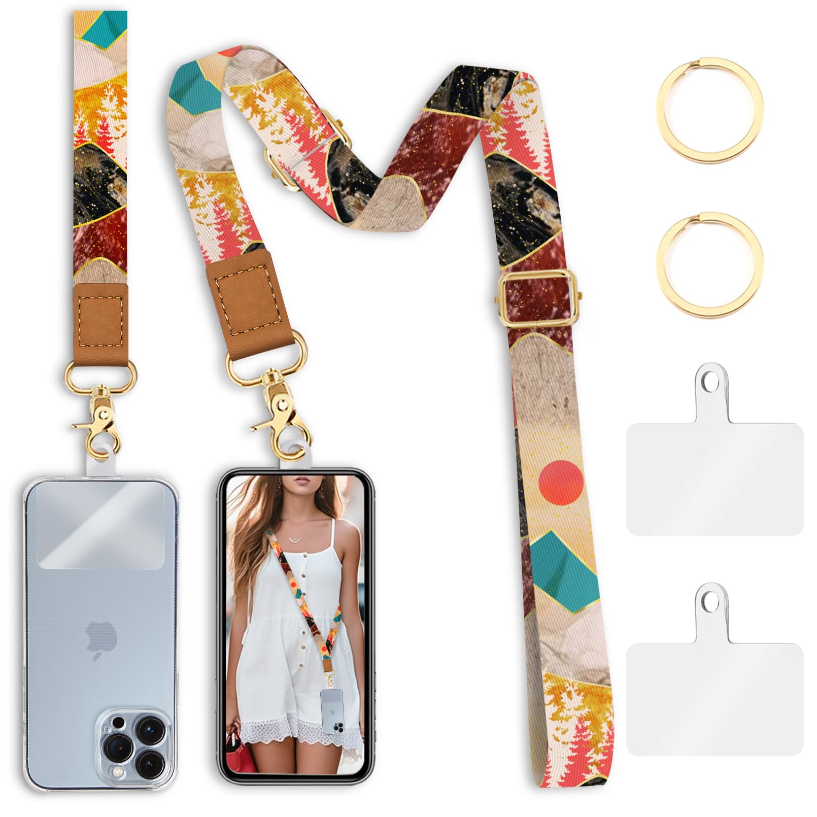 Piefly Phone Lanyard Crossbody Wrist Strap, Sunrise Sunset Mountain Cell Phone Lanyards For Around The Neck Wristlet Shoulder, A