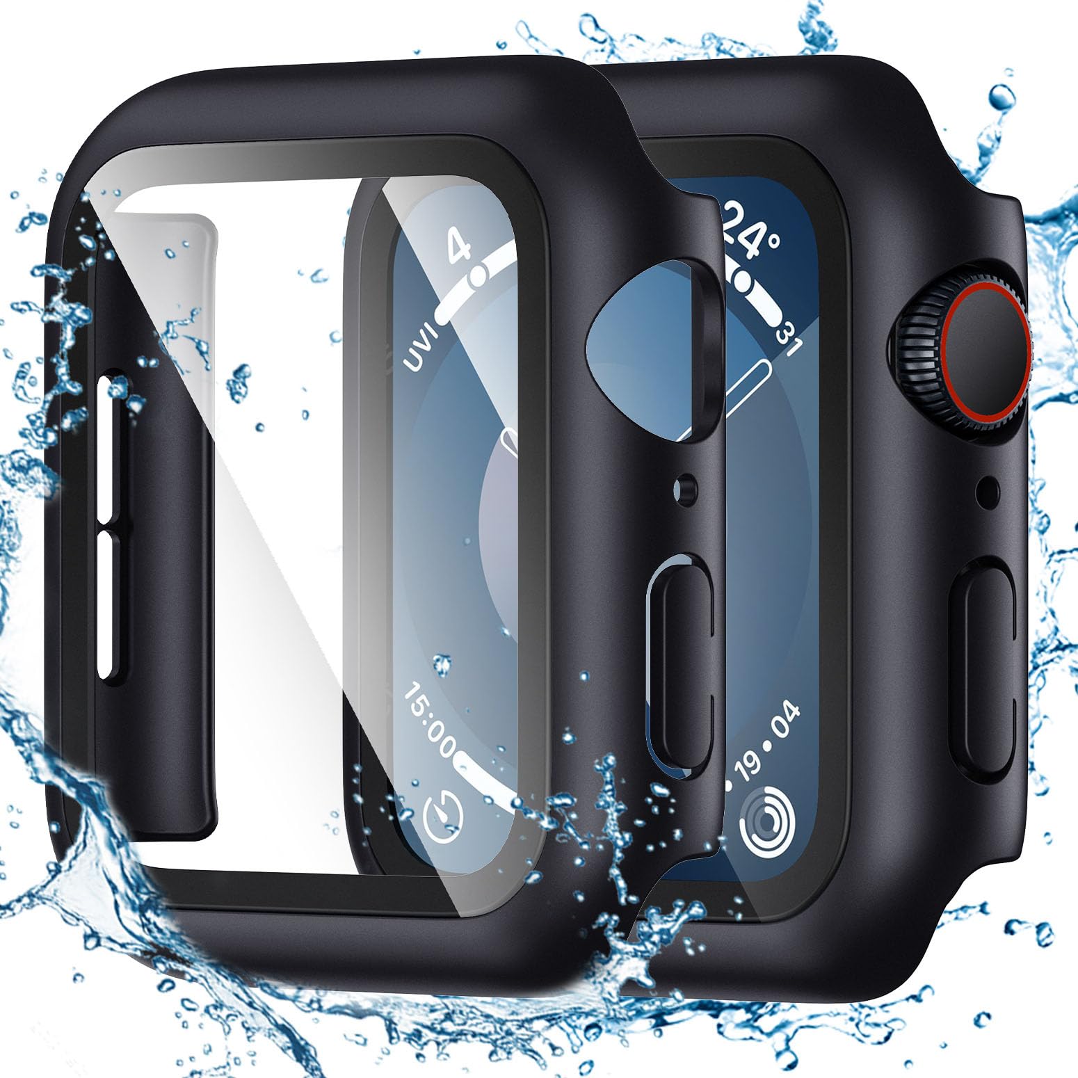 Tensea for Waterproof Apple Watch Screen Protector Case 45mm Series 9/8/7 Accessories, iWatch Protective Face Cover with Tempere