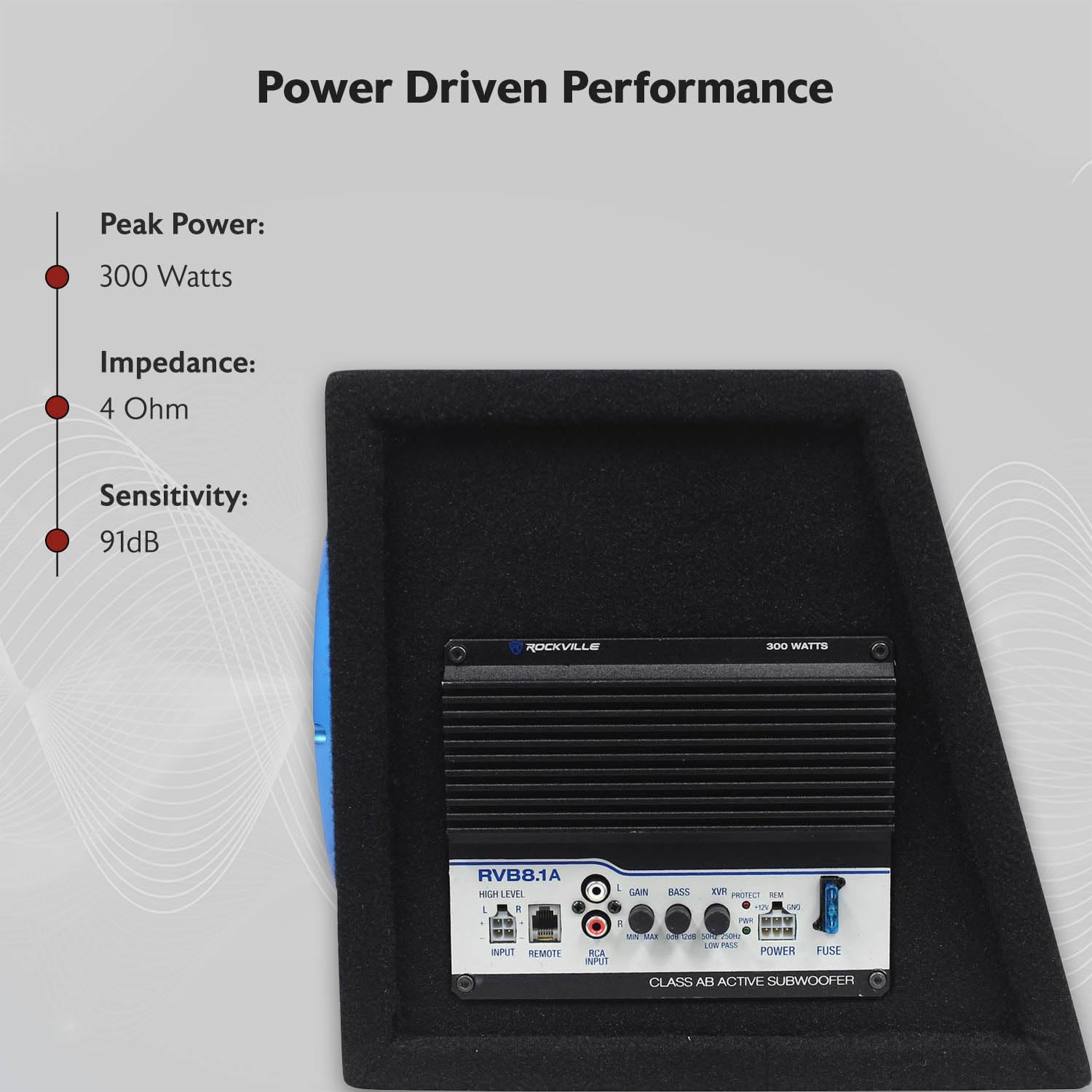 Rockville Rvb8.1A 8 Inch 300W Powered Car Subwoofer/Sub Enclosure Box + Remote Black