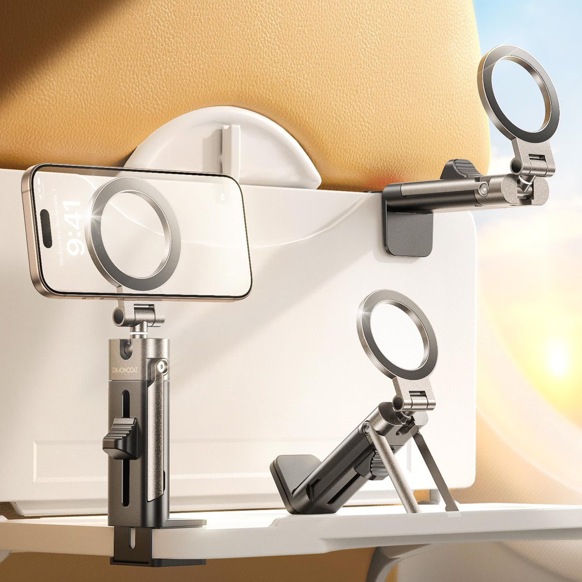 Dimoncoat For Metal Magsafe Airplane Phone Holder [24*N55 Ultra Magnetic] 360 Adjustable Hands-Free Airplane Phone Mount, Airpla