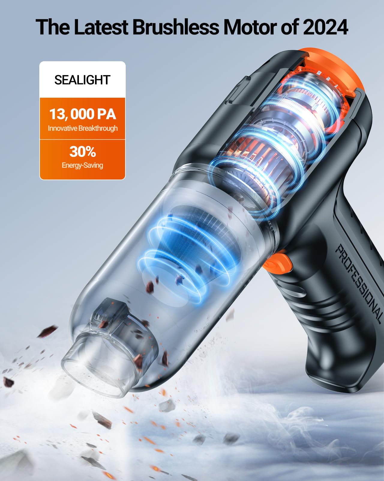 Sealight Mini Vacuum Cordless, 18000 Pa Handheld Car Vacuum Cleaner, One Touch Empty For Car, Home, Office, Pet