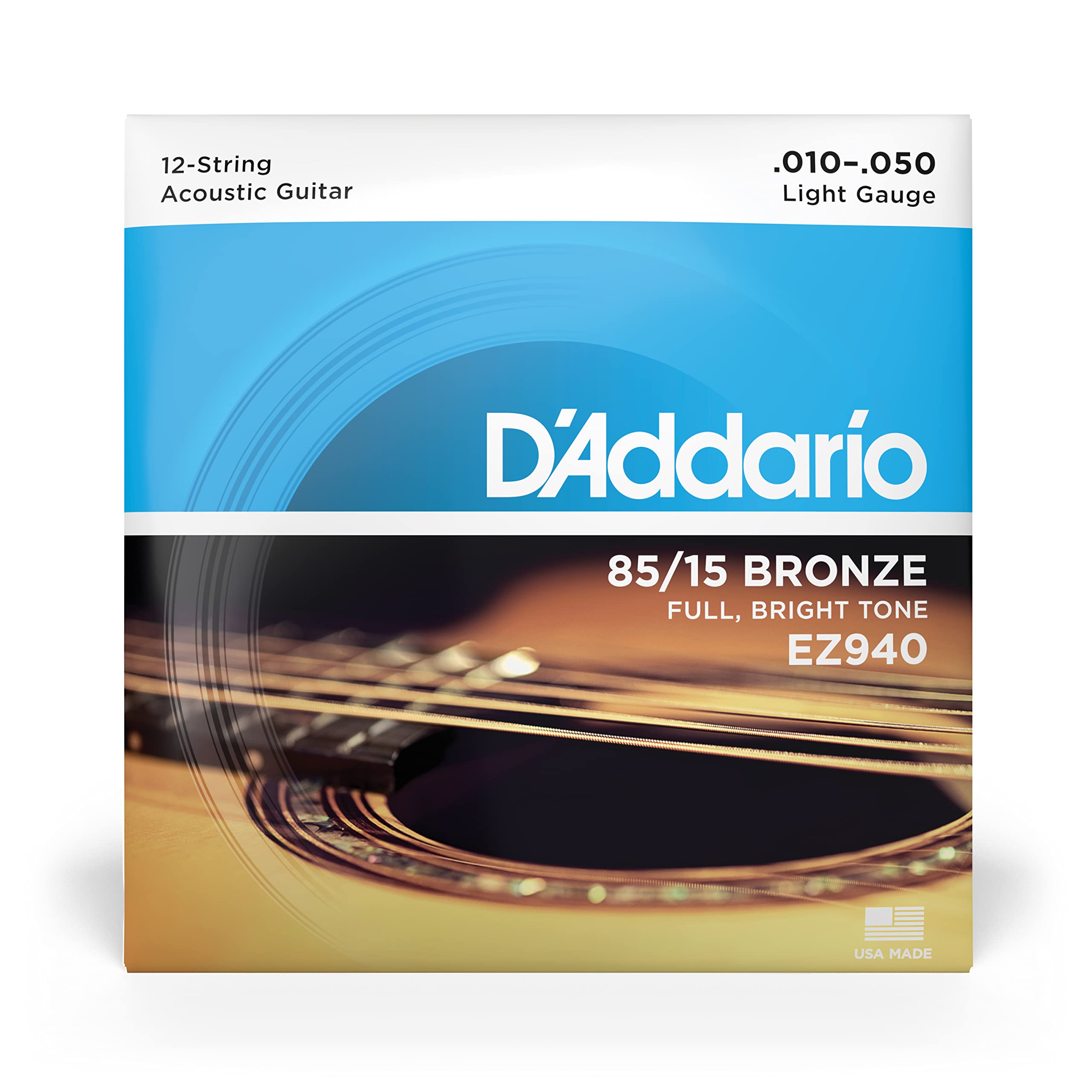 D'Addario American Bronze Light (.010 050) 12 Acoustic Guitar Strings (Ez940)