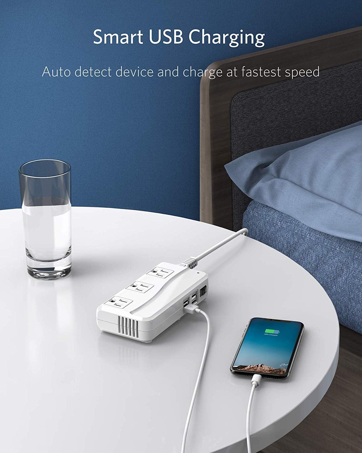 BESTEK Universal Travel Adapter 100-220V to 110V Converter 250W 4-Port USB 3 AC Sockets EU Plug White Model MRJ201GU-EU-P