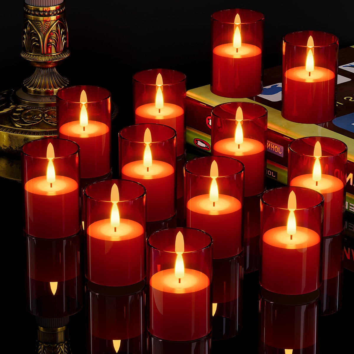 Viodaim 12Pack Flickering Flameless Led Candles With Timer, Battery Operated For Wedding Party Centerpieces [Red, 2''X3'']