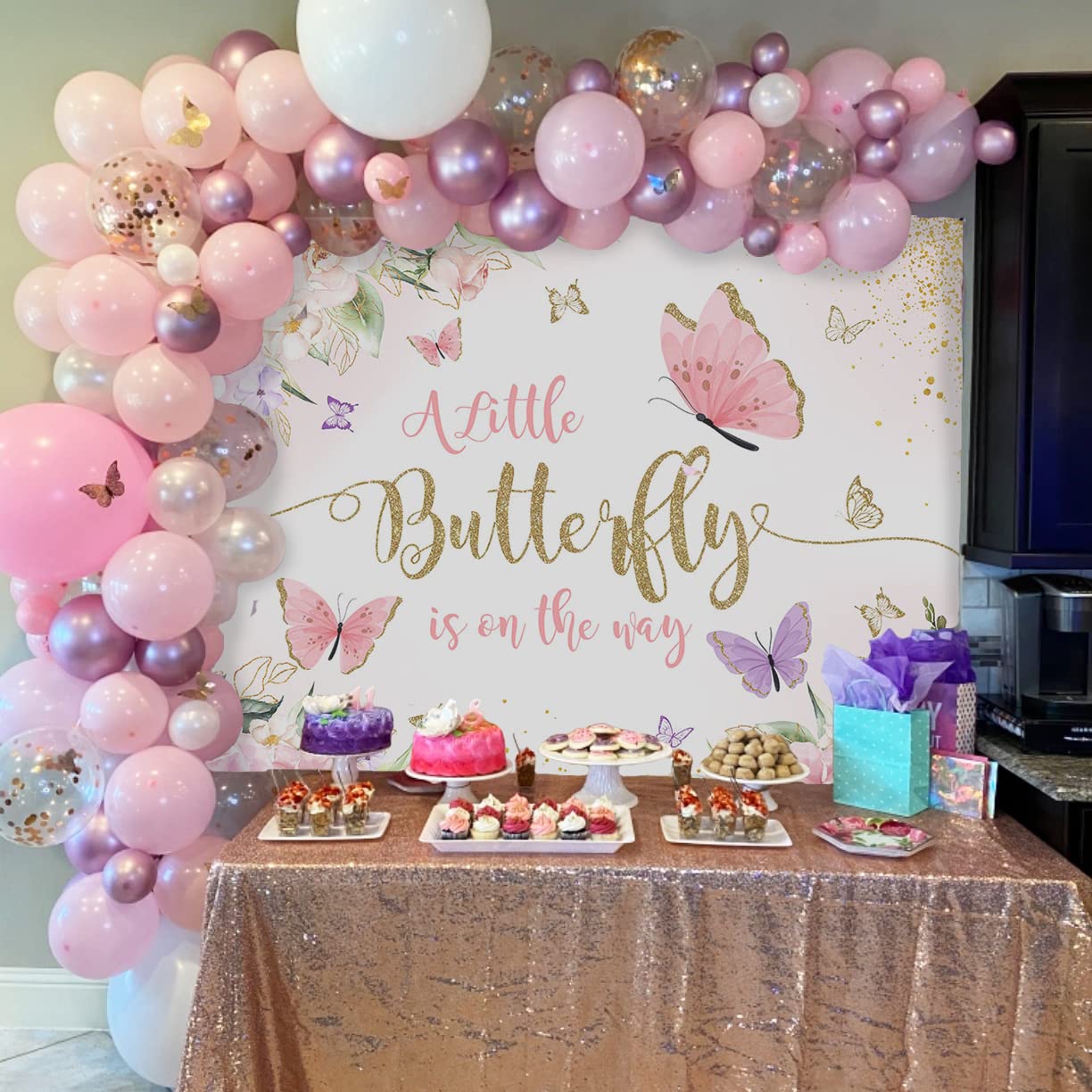 Avezano Butterfly Baby Shower Backdrop For Girl'S A Little Butterfly Is On The Way Princess Party Decorations Photography Backgr