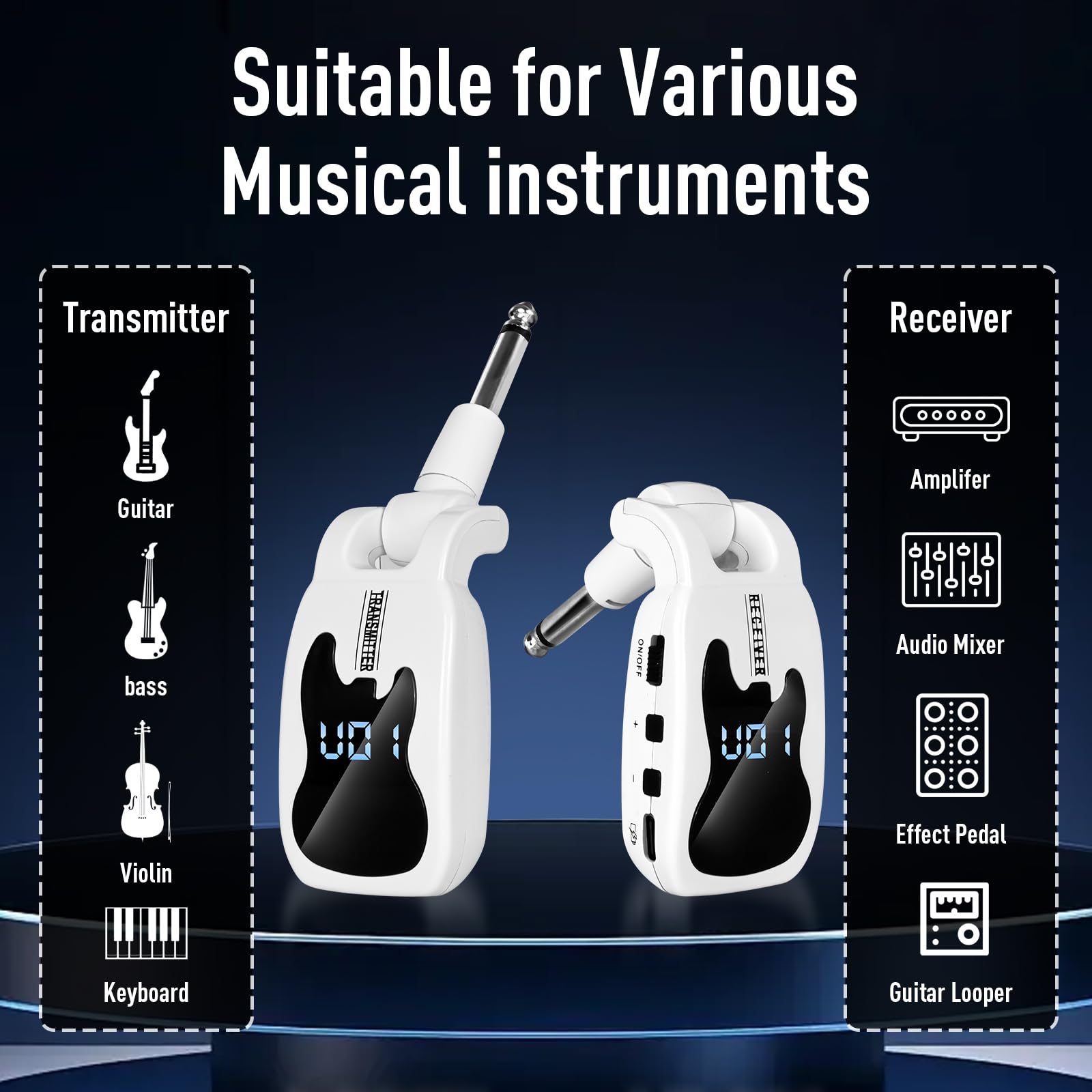 Devilclaw Wireless Guitar System With 16 Adjustable Frequencies, Rechargeable Wireless Transmitter Receiver For Bass Electric In