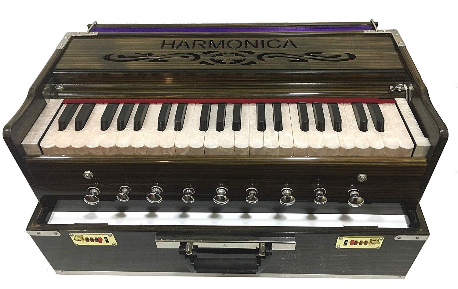 9 Stopper, Portable Harmonium Chudidaar Bellow 42 Key 2 Reed Bass Male Backward Coupler/Indian Harmonium/Professional Harmonium/