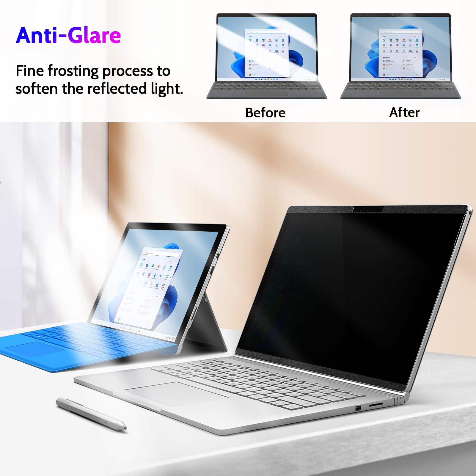 Peslv Magnetic Privacy Screen For Surface Pro 7+/7/6/5/4/3 12.3 Inch, Removable Anti Blue Light Glare Filter, Black Security Pri