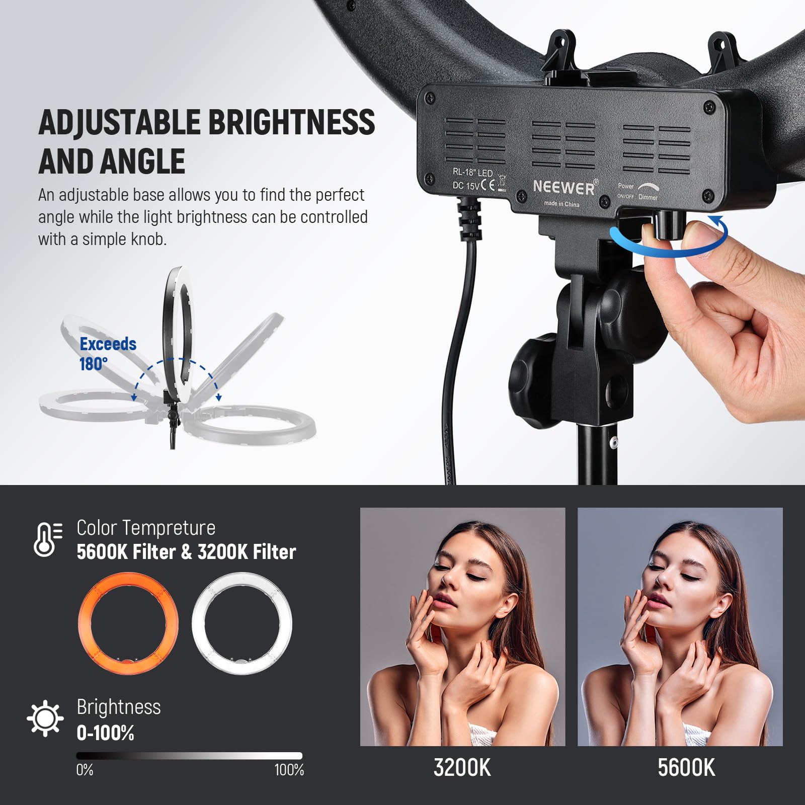 Neewer Ring Light 18Inch Kit: 55W 5600K Professional Led With Stand And Phone Holder, Soft Tube & Bag For Tattoo Lash Extension