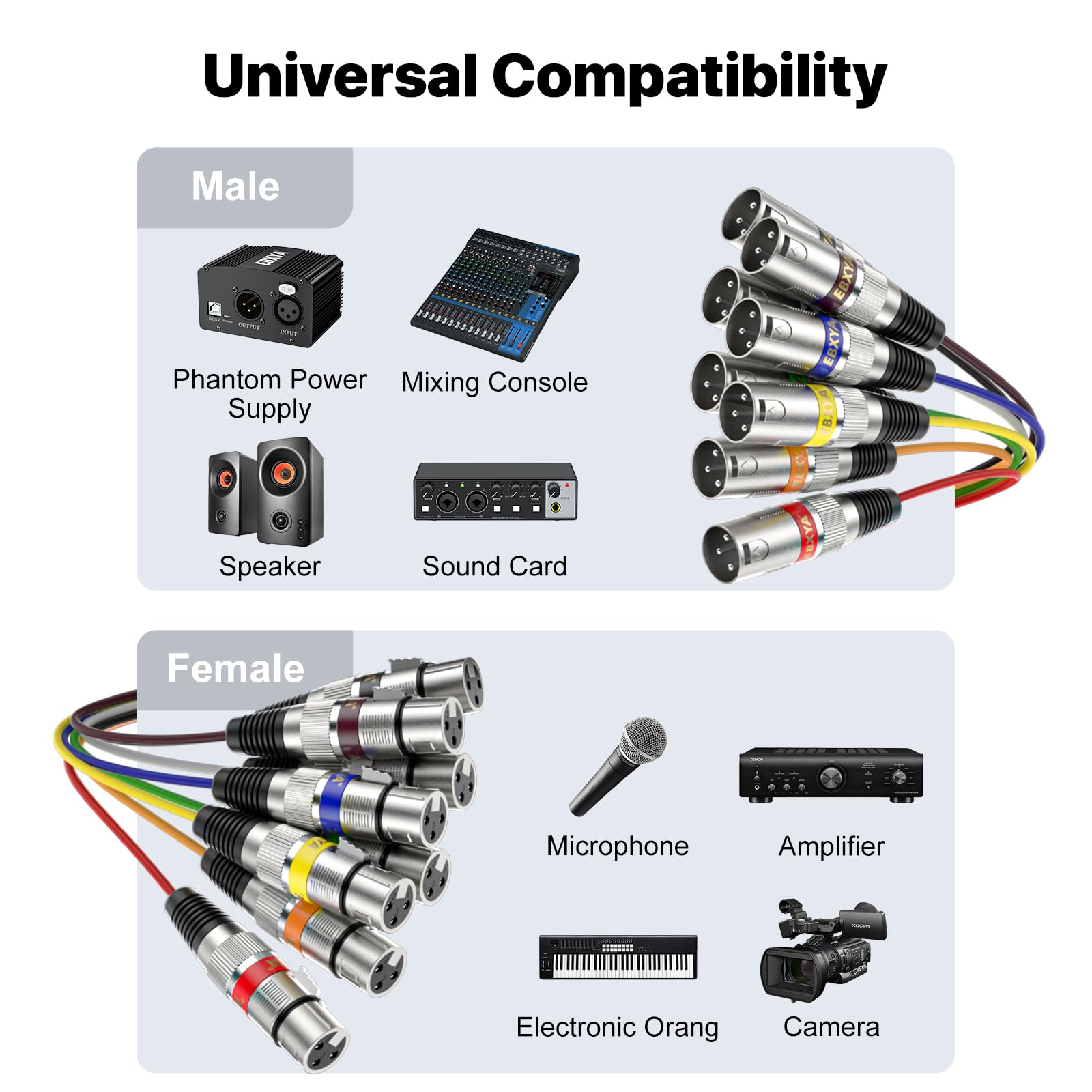 Ebxya 8 Channel Xlr Snake Cables 25Ft   Xlr Male To Female Snake Cable For Live, Recording, Studios