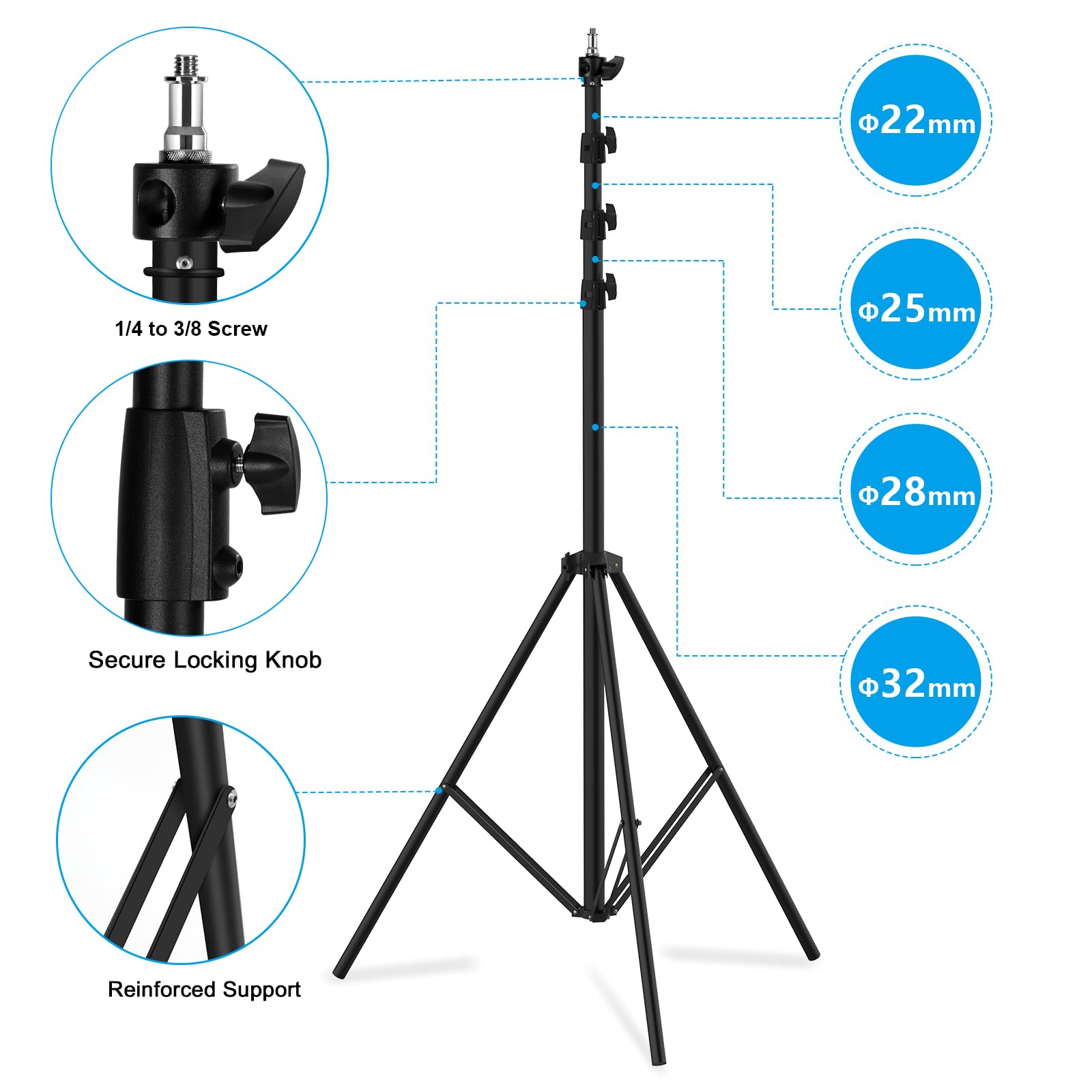 20 '/240 ''Heavy Duty Light Frame Camera Sports Tripod Air Cushion, 1/4'' To 3/8 ''Screw Adapter, Metal Light Frame Camera Sport