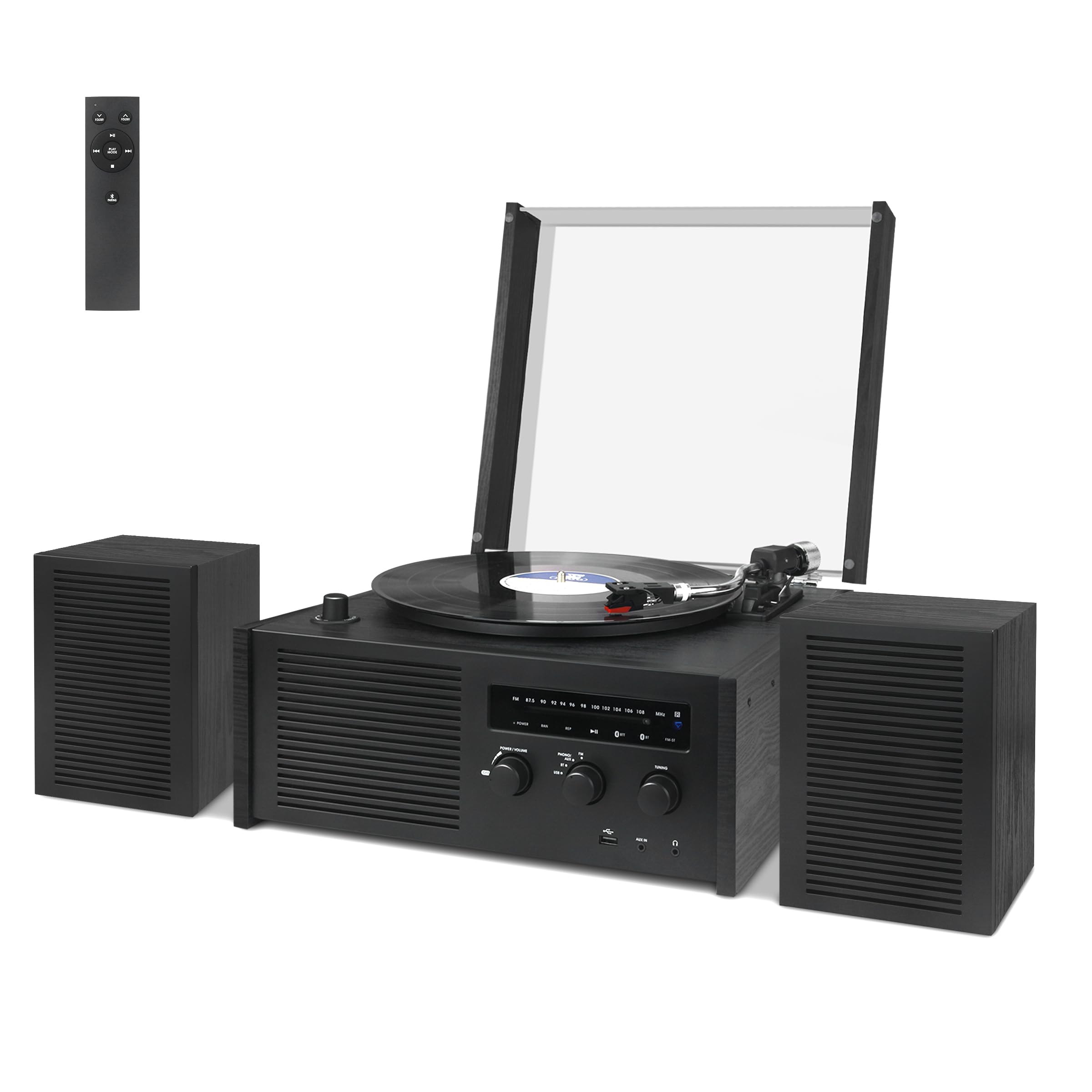 LUXSWAY Vinyl Record Player, Turntable with Bluetooth Input & Output, Vinyl Record Player with Bookshelf Speakers, Belt Drive 2-