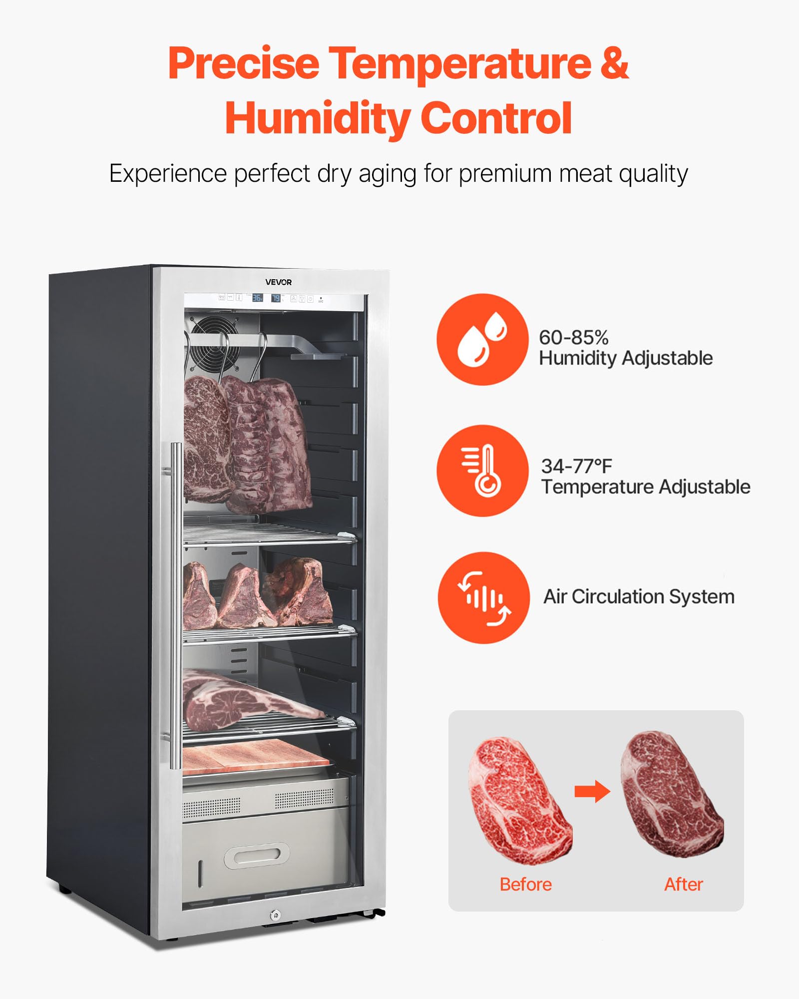 Vevor 232 Lbs Dry Aging Fridge For Steaks, Dry Ager Refrigerator For Meat With Precise Temperature & Humidity Control, Freestand