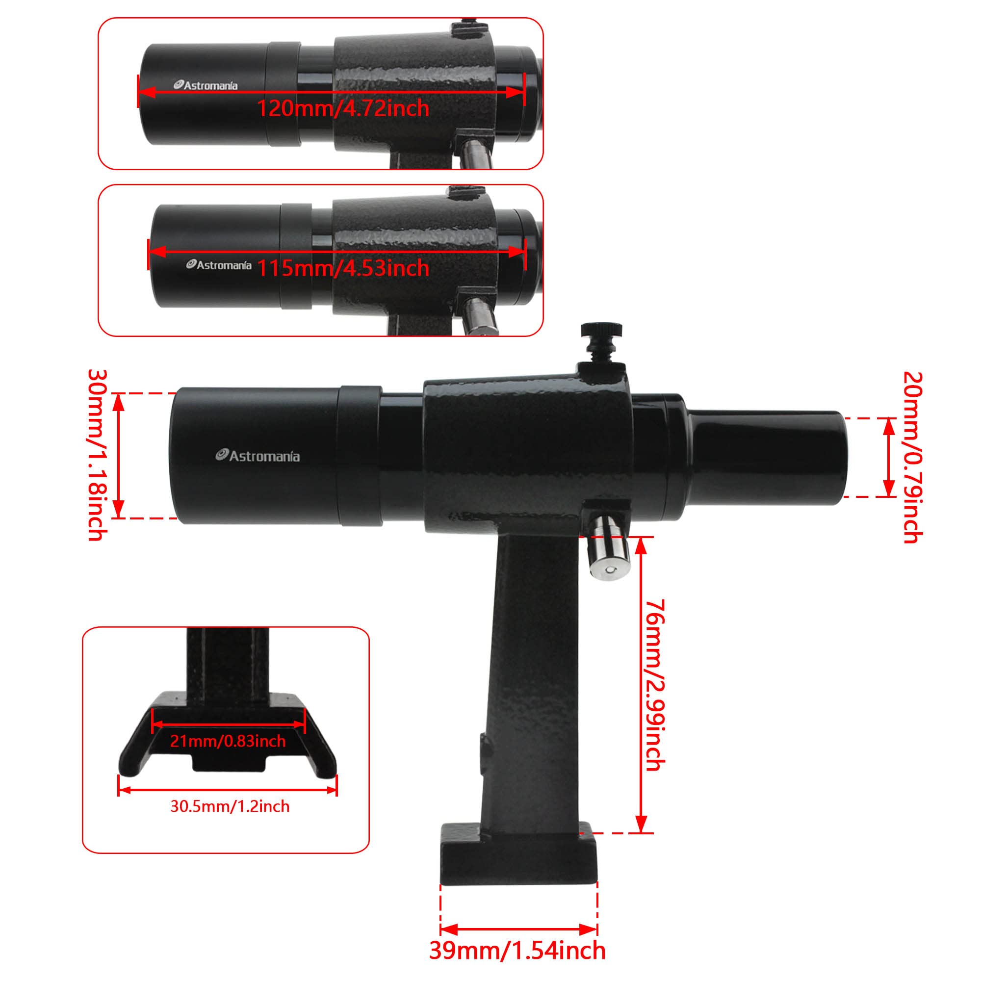 Astromania 6X30 Finder Scope, Black   Provides An Upright, Non Reversed Image