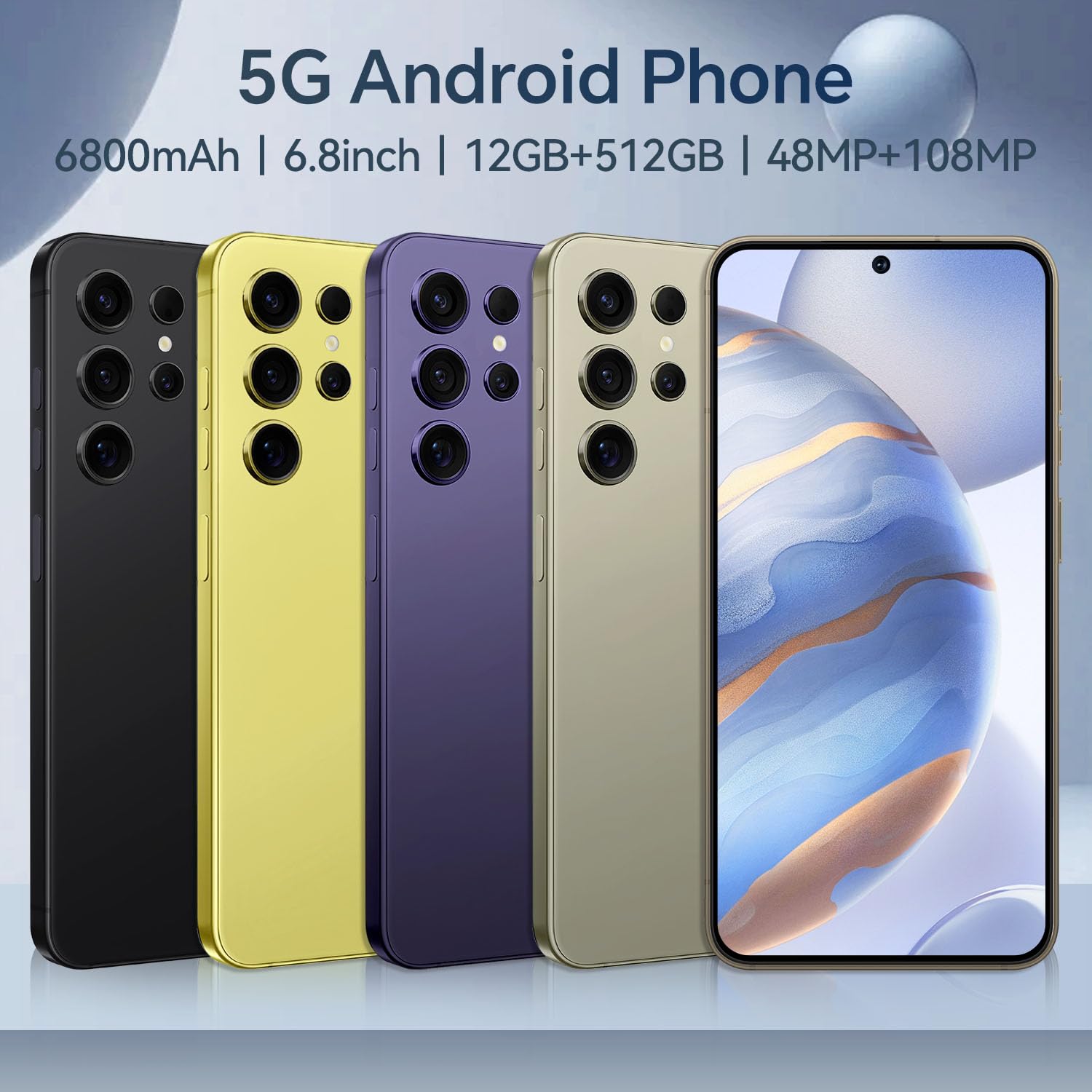 Unlocked Cell Phones P24 Ultra, Android 14 Phone, Snapdragon 888, 5G Cell Phone, 12Gb+512Gb, 6800Mah Battery, 6.8'' Screen Mobil