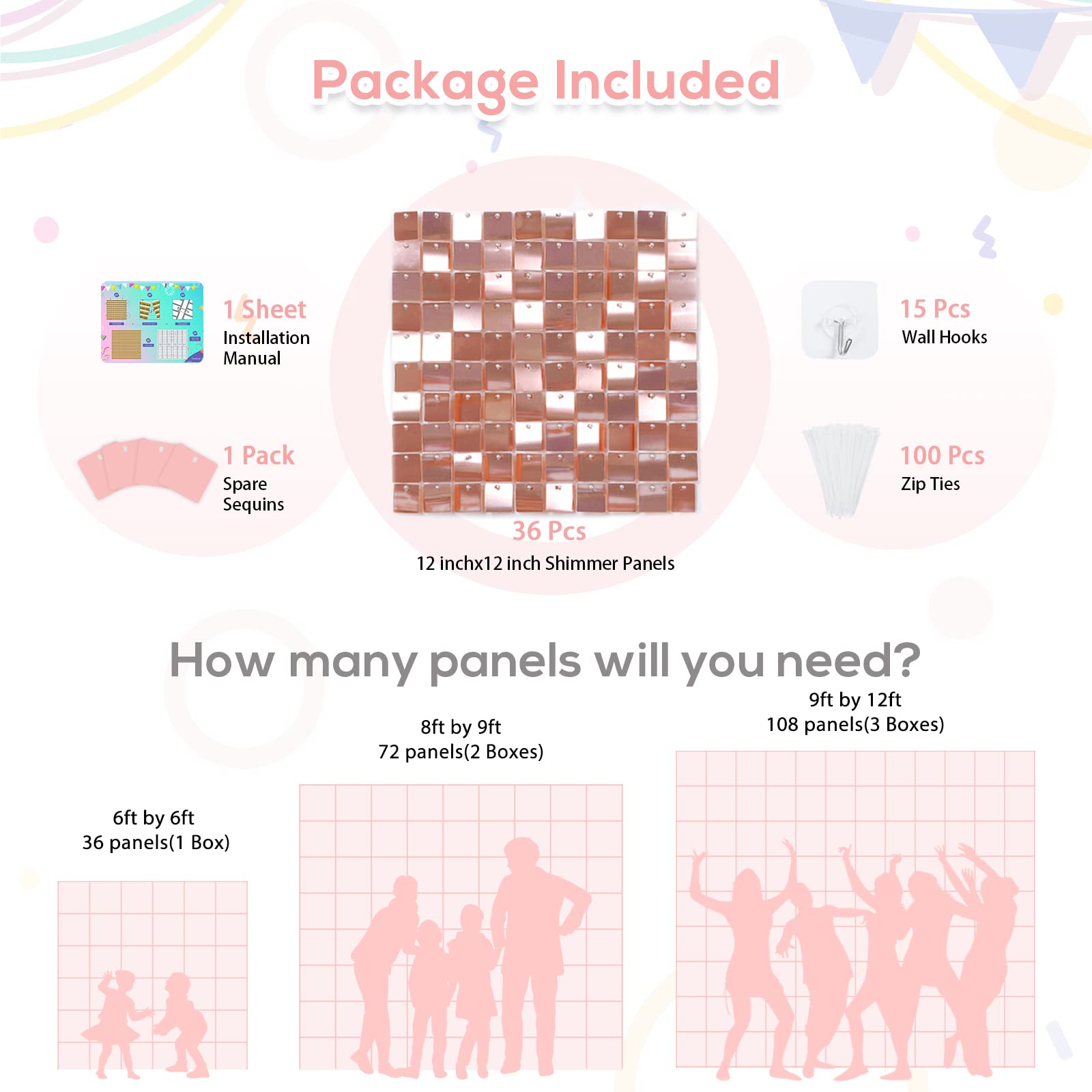 Shimmer Wall Backdrop Rose Gold Giltter Backgrounds 36 Panels For Party Wedding Birthday Engagement Bachelorette Parties Anniver