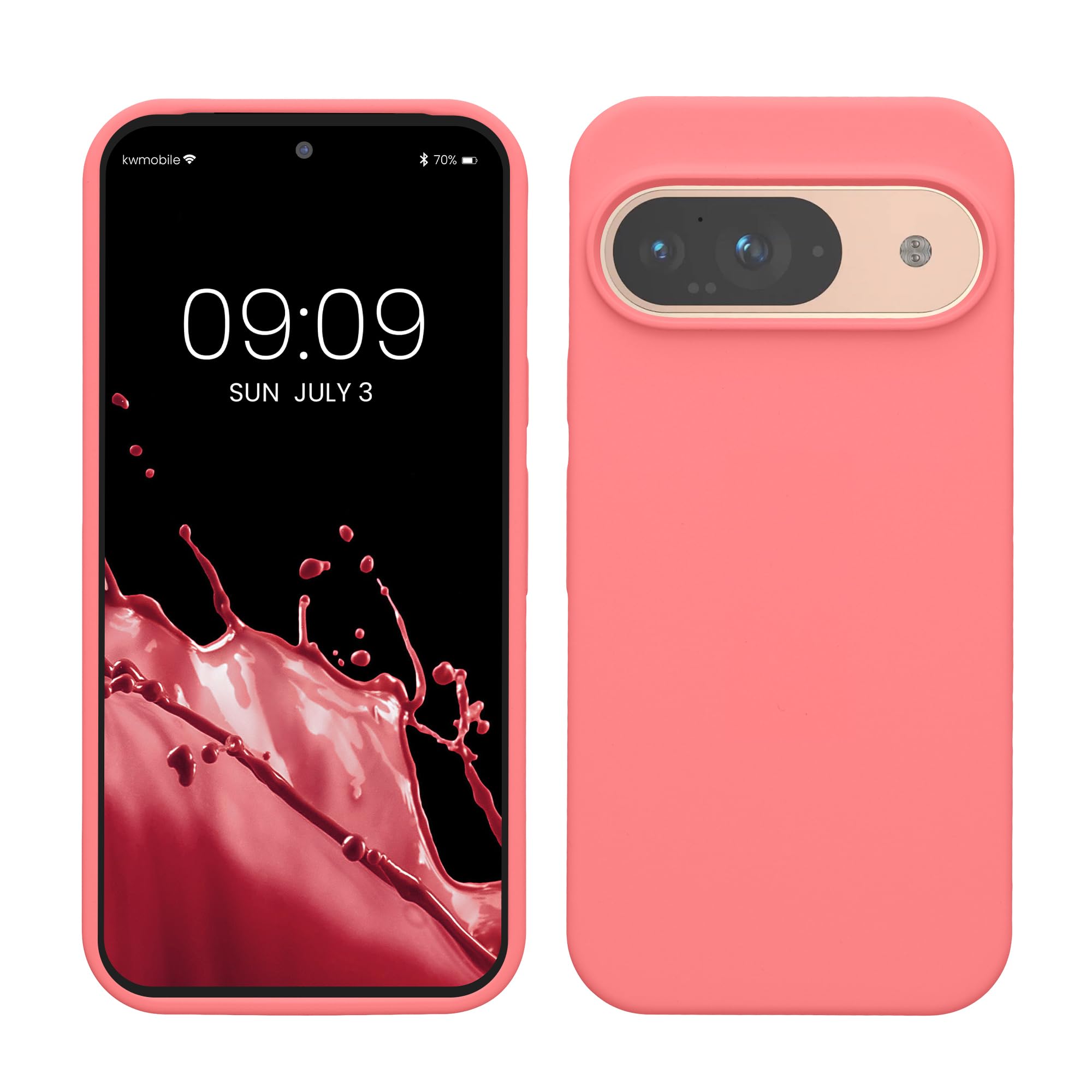kwmobile Case Compatible with Google Pixel 9 / Pixel 9 Pro Case - TPU Silicone Phone Cover with Soft Finish - Pastel Coral