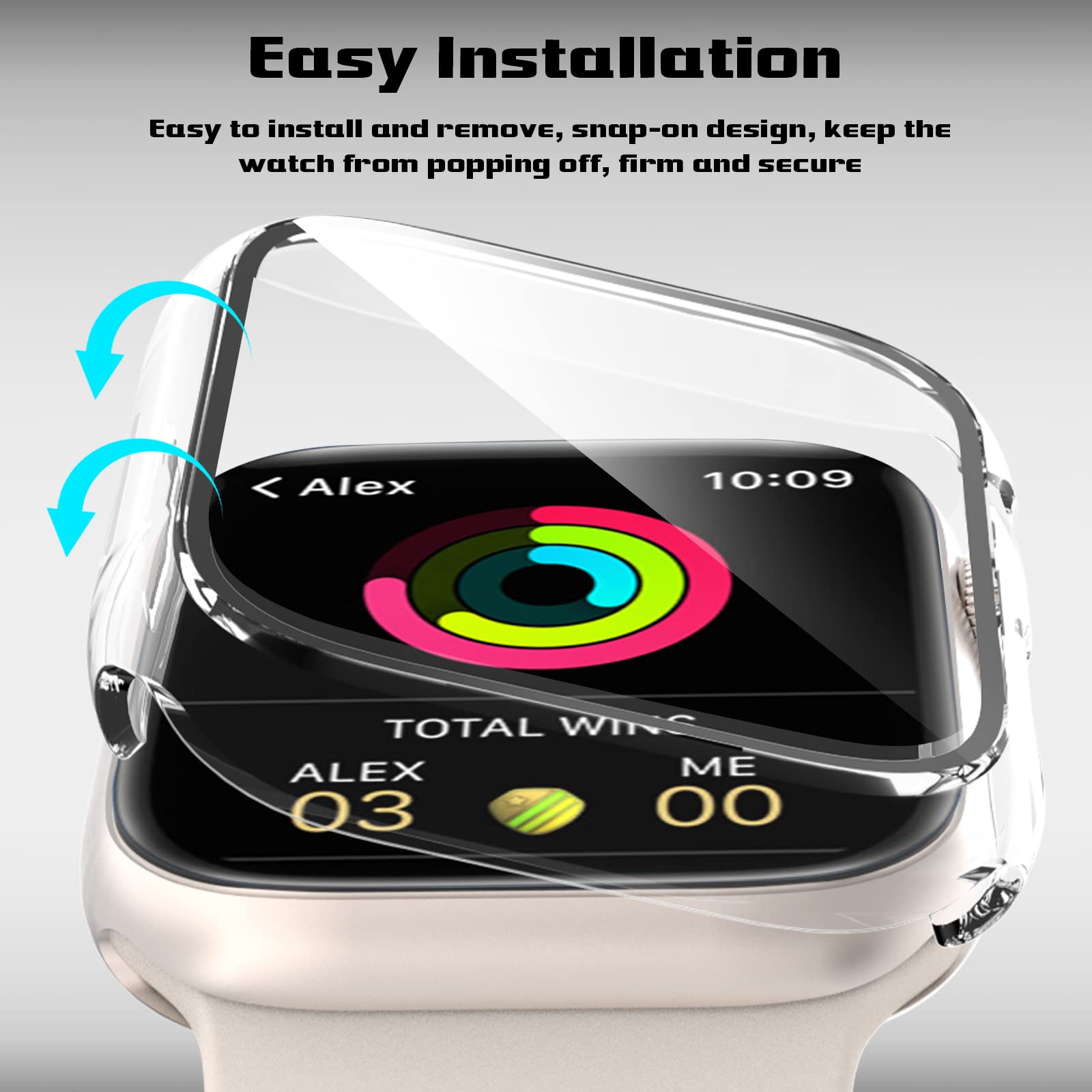 Ewuonu 2 Pack Hard Pc Case For Apple Watch Series 9 Series 8/7 41Mm Screen Protector, Tempered Glass Film Hard Bumper Anti Scrat