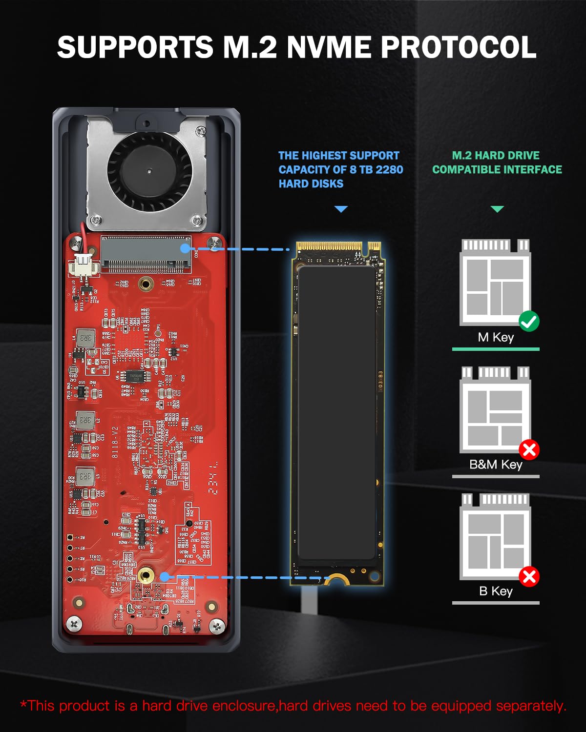 40Gbps M.2 Ssd Enclosure, Thunderbolt Nvme Enclosure With Cooling Fan, Ssd External Hard Drive Enclosure, M.2 Enclosure Support