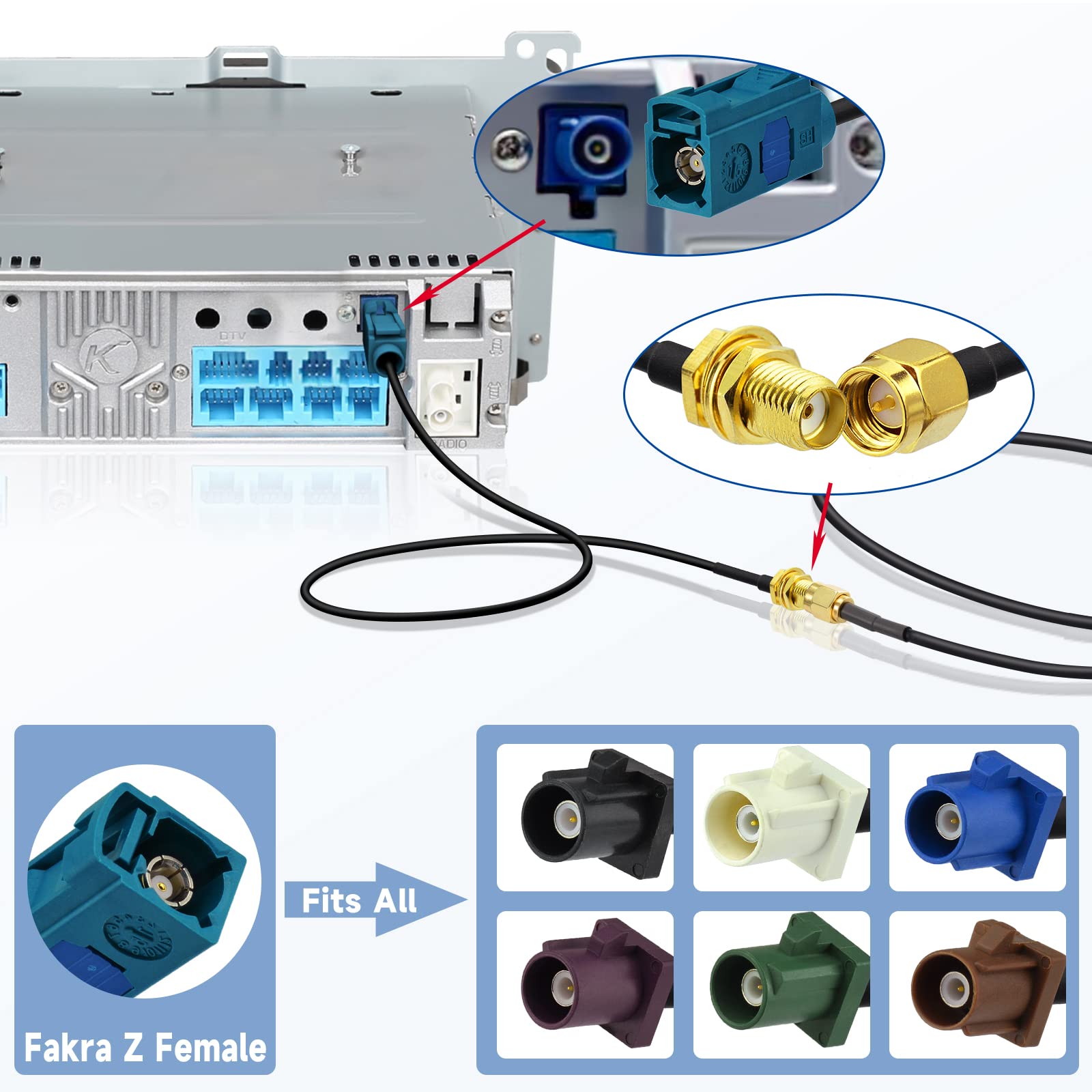 Bingfu Fakra Z Female To Sma Female Vehicle Antenna Adapter Cable 30Cm 12 Inch For Car Stereo Android Head Unit Gps Navigation F