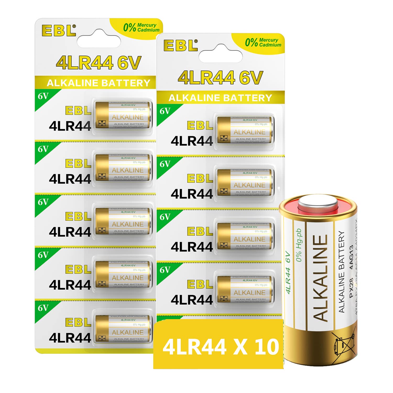EBL 6 Volt Battery 4LR44 Dog Collar Batteries (10 Pack) 6V Alkaline Batteries 476A / PX28A / A544 / K28A / L1325