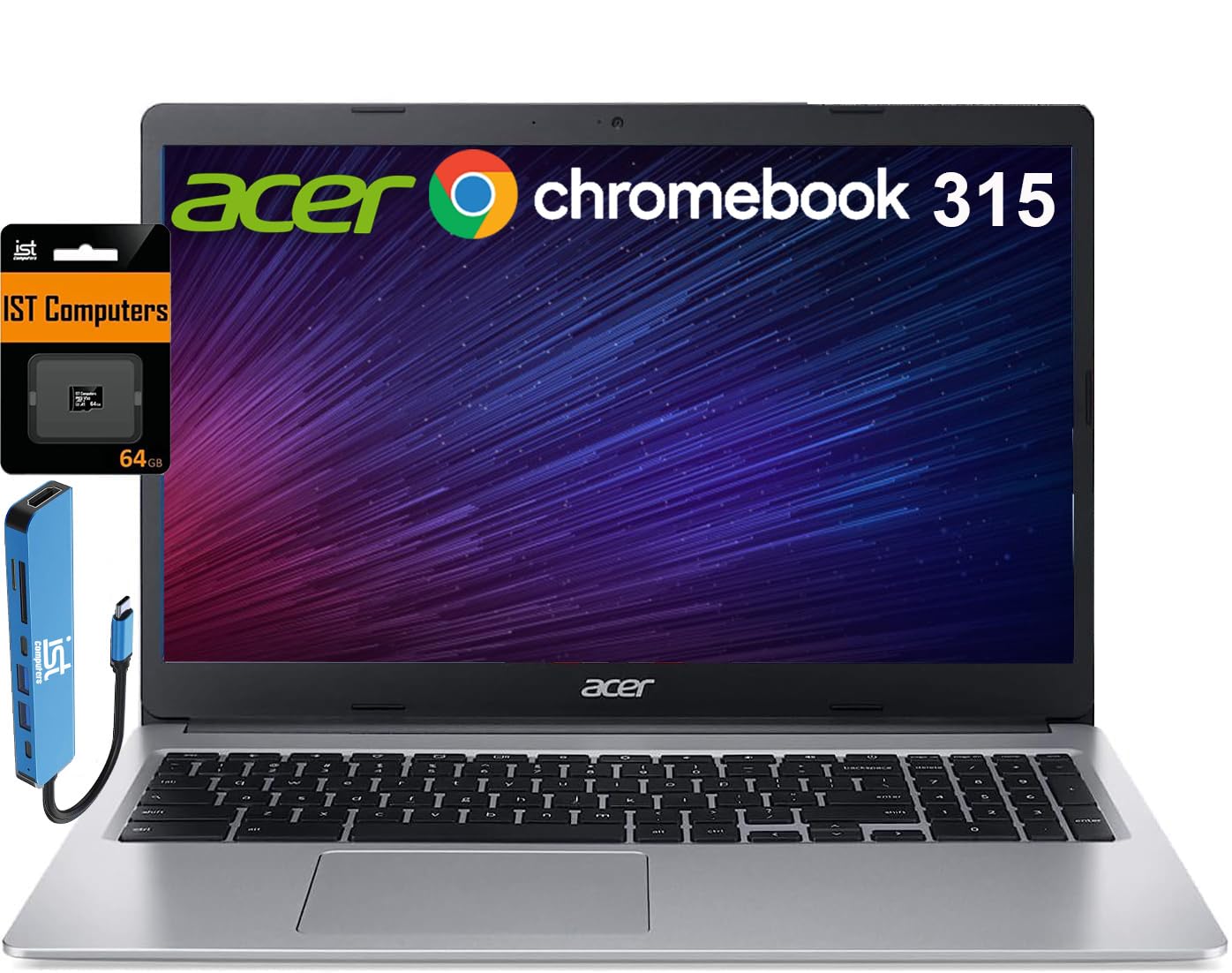acer Chromebook 315 15.6 (Intel Celeron N4500, 4GB RAM, 128GB Storage (64GB eMMC + 64GB IST SD Card)), IST Hub, Chrome OS