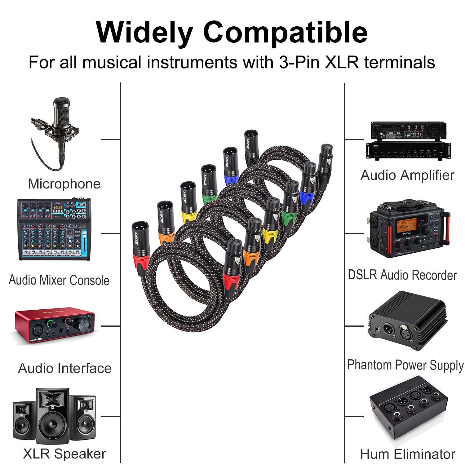 Mikiz Xlr Microphone Cables 3Ft 6 Packs   Braided Premium Xlr Male To Female Audio Cables 3 Pin 3 Feet