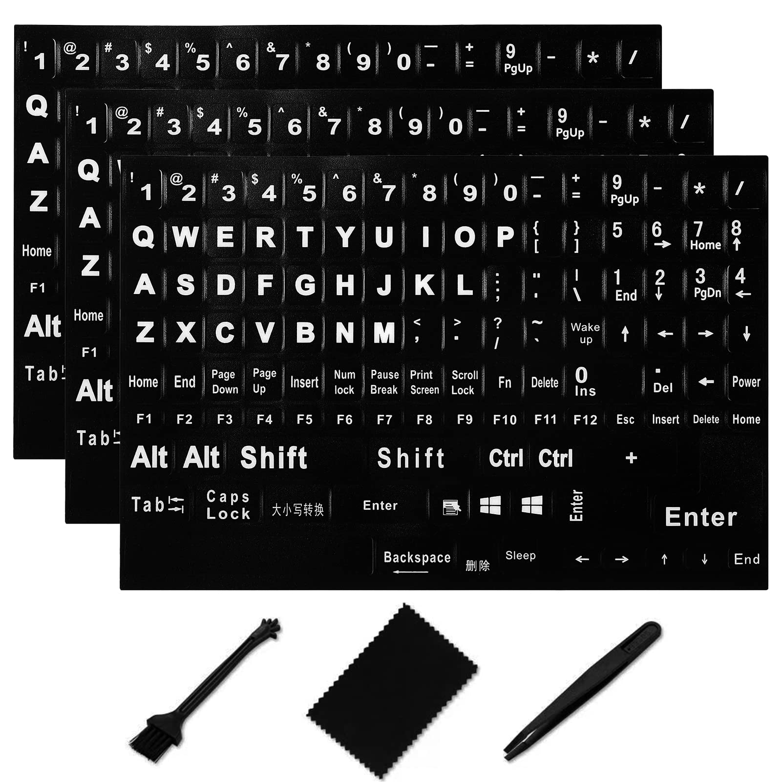 English Keyboard Stickers[6 In 1],Full Size Big Letter English Keyboard Sticker With Black Font On White Background Universal Fo