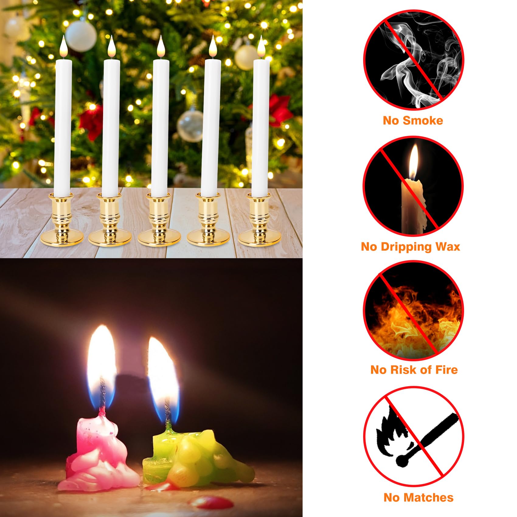Flameless Taper Candles With Remote Timer Led Battery Operated Flickering Window Candle Lights With Removable Gold Candle Holder