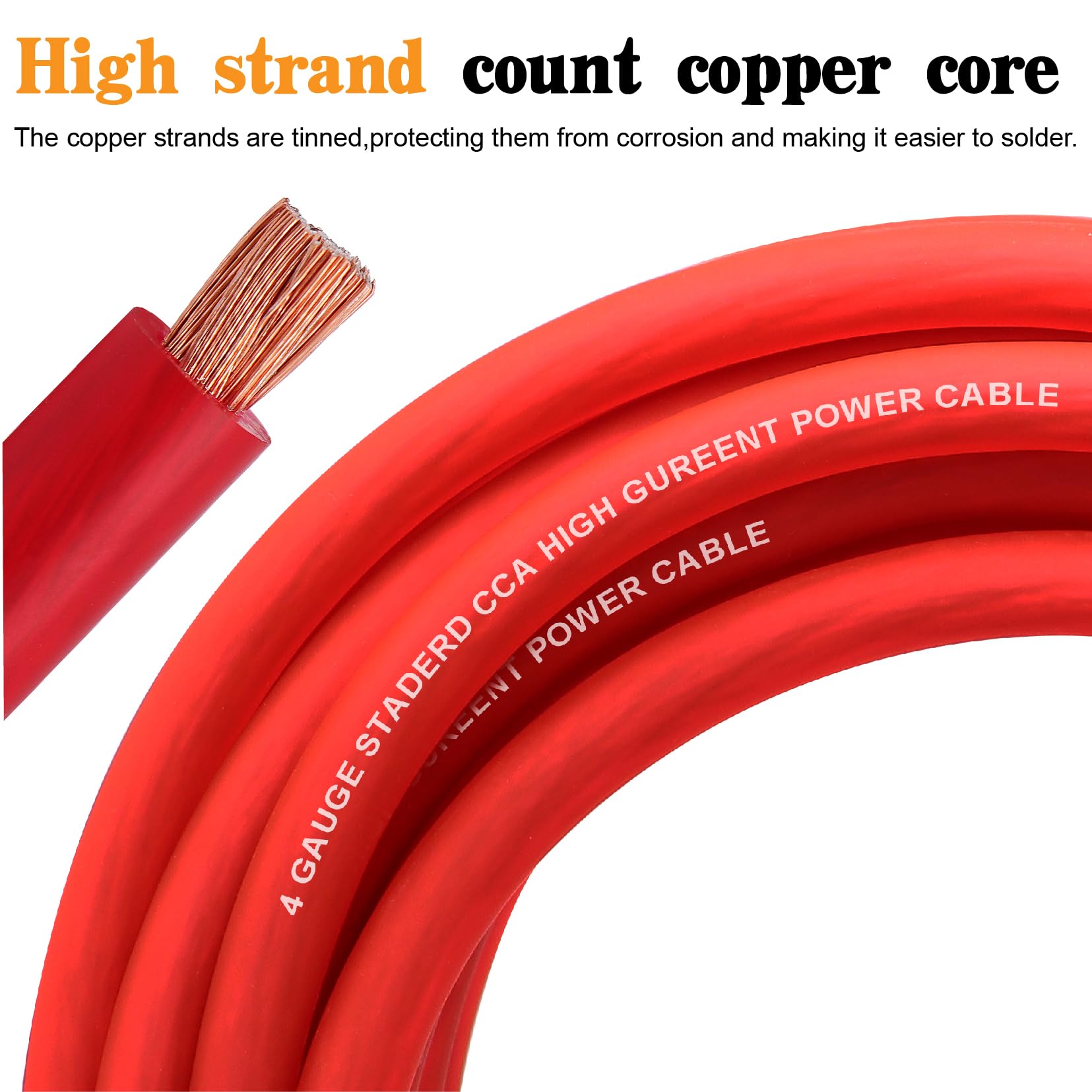 Taukealugs 4 Gauge Wire Copper Clad Aluminum Cca 50Ft Black/Red With 4Ga Lugs,100A Anl Fuse Holder And Heat Shrink Tube   Batter