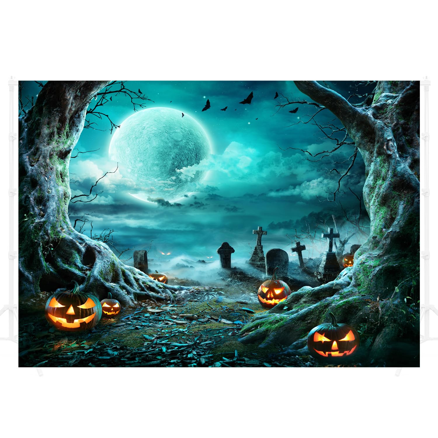 LimoStudio 10 x 8 ft. (Enhanced High Resolution) Large Halloween Backdrop Background, Horror Moon Scary Night Pumpkin Lantern Ce