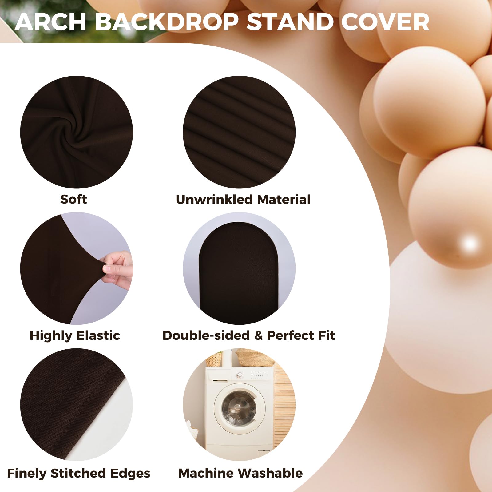 Babenest 6.6Ft Brown Wedding Arch Cover, Spandex Fitted Arch Backdrop Cover For Photography, Round Top Chiara Stand Cover For Pa