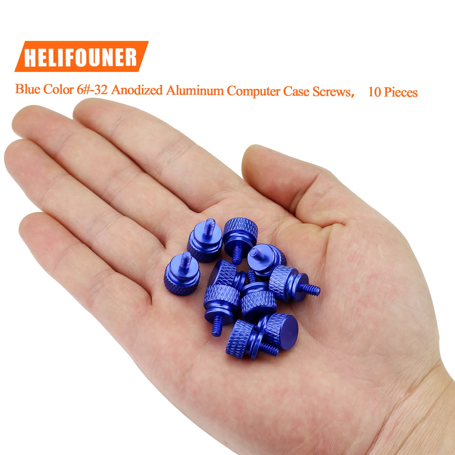 Helifouner 10 Pieces 6 32 Thread, Blue Color Anodized Aluminum Computer Case Thumbscrews, Thumb Screws For Computer Case/Cover/P