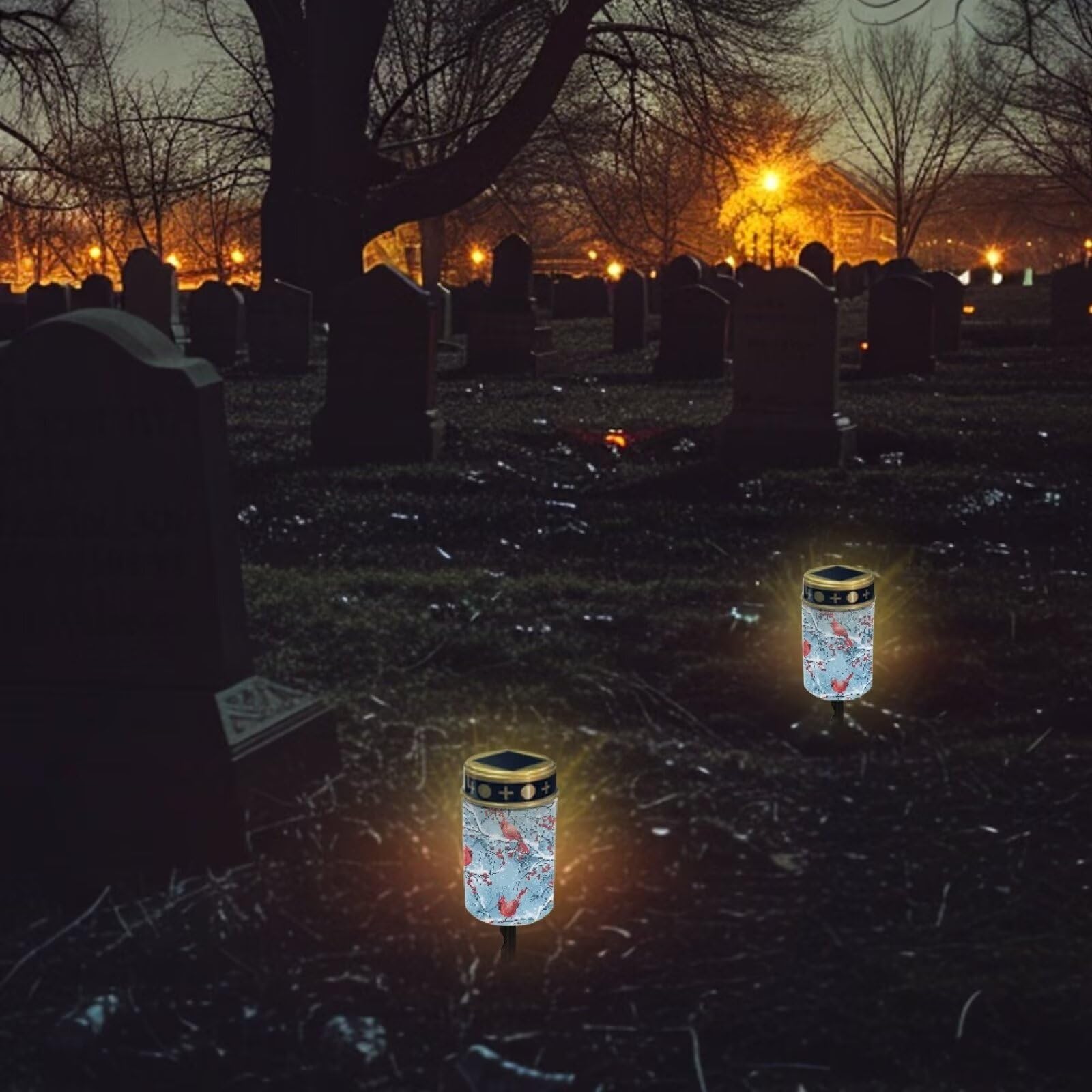 Uorisanigo Red Cardinal Bird Solar Grave Lights For Cemetery Flameless Solar Powered Light For Prayer Waterproof Outdoor Christm